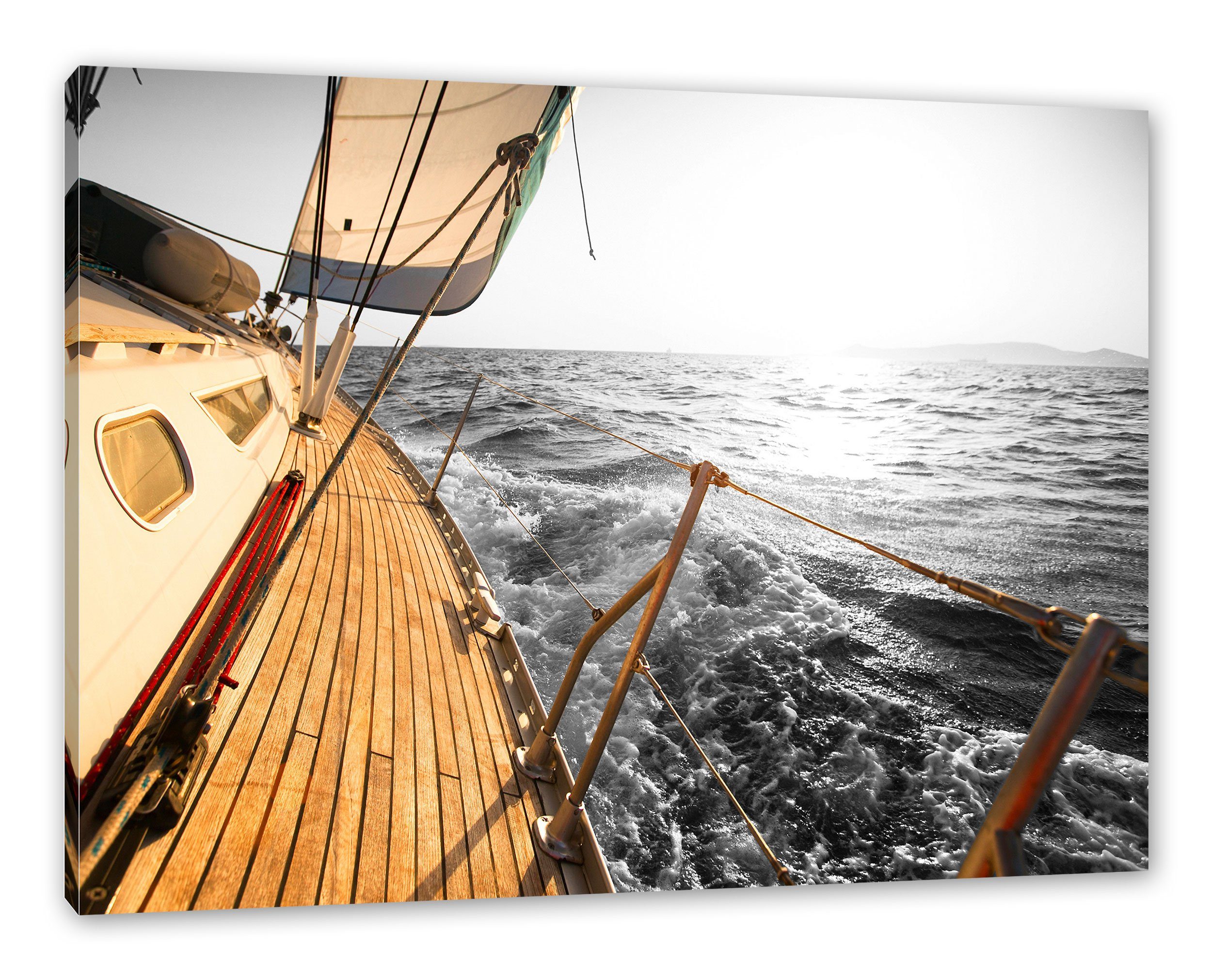 Pixxprint Leinwandbild schief liegendes Segelboot, inkl. Leinwandbild St), fertig Zackenaufhänger (1 schief bespannt, Segelboot liegendes