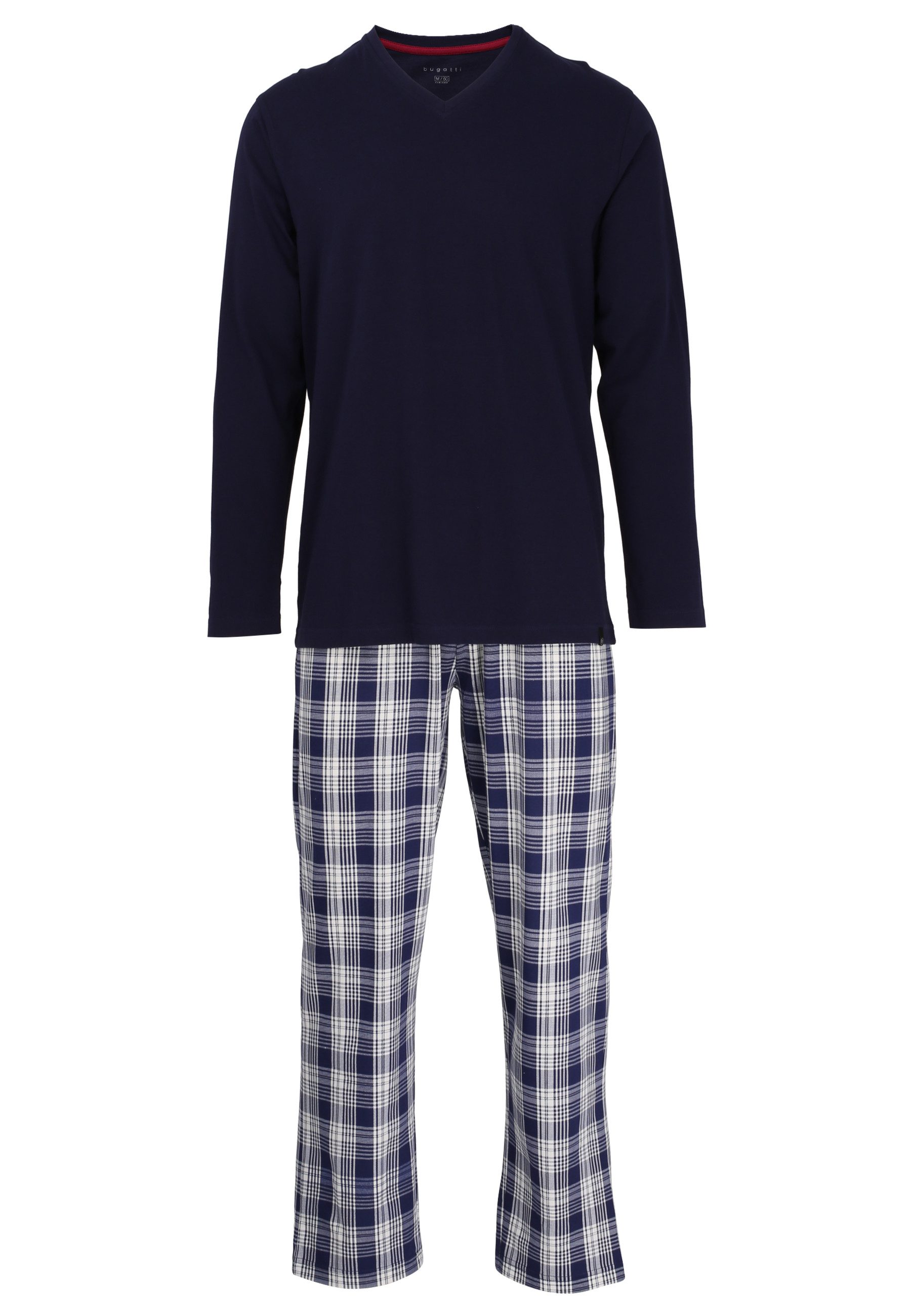 bugatti Pyjama "Genua" 2 Stk. tlg., V-Ausschnitt, Langarm, lange Hose, kari günstig online kaufen