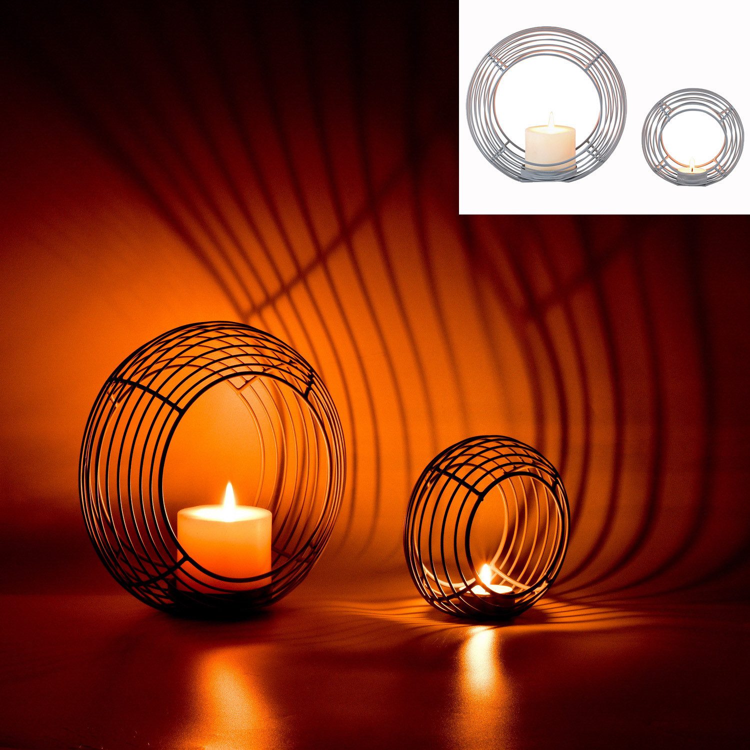 Marrakesch Orient & Mediterran Interior Tischkerzenhalter 2er Set Skandinavische Deko Teelichthalter Kerzenhalter Looba Grau (2 St), Handarbeit