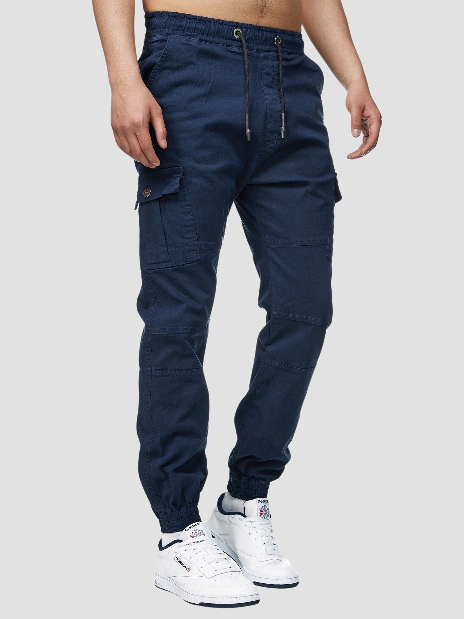 Cargohose Jeans Männer Chino 1-tlg) Business (Chino Cargojeans Kayna John Stoff Navy Cargo Herren Utility Slim Herrenhose Fit Casual Streetwear, Freizeit Hose