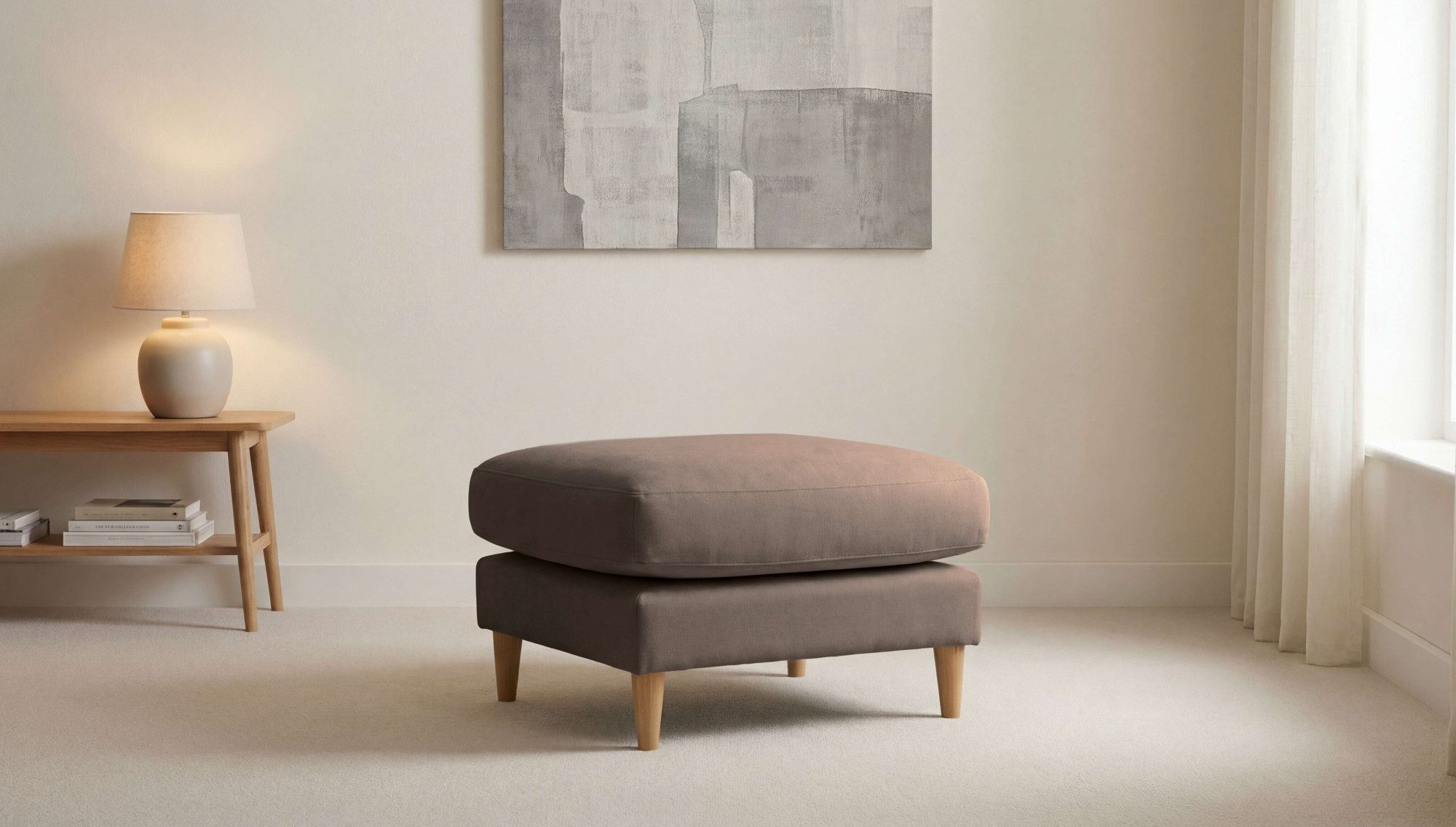 OTTO home Pouf Finnian, Polsterhocker 70x70 cm, Chenille, Massivholzfüße