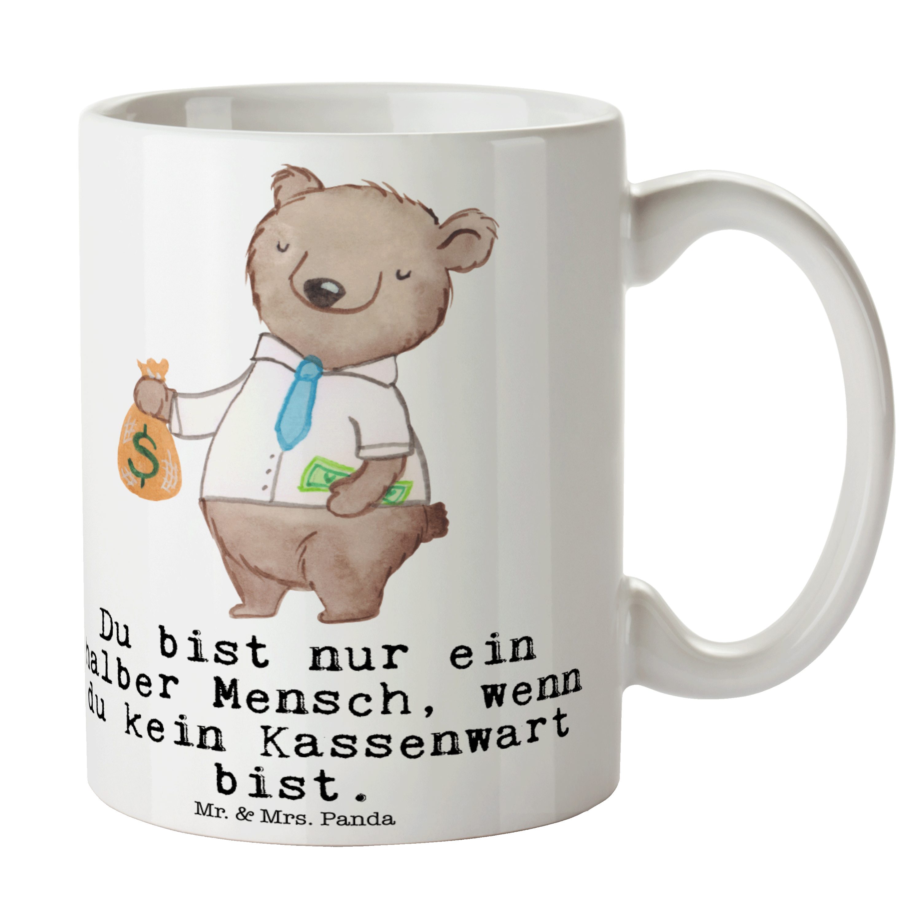 Mr. & Mrs. Panda Tasse Kassenwart mit Herz - Weiß - Geschenk, Kaffeebecher, Geschenk Tasse, Keramik