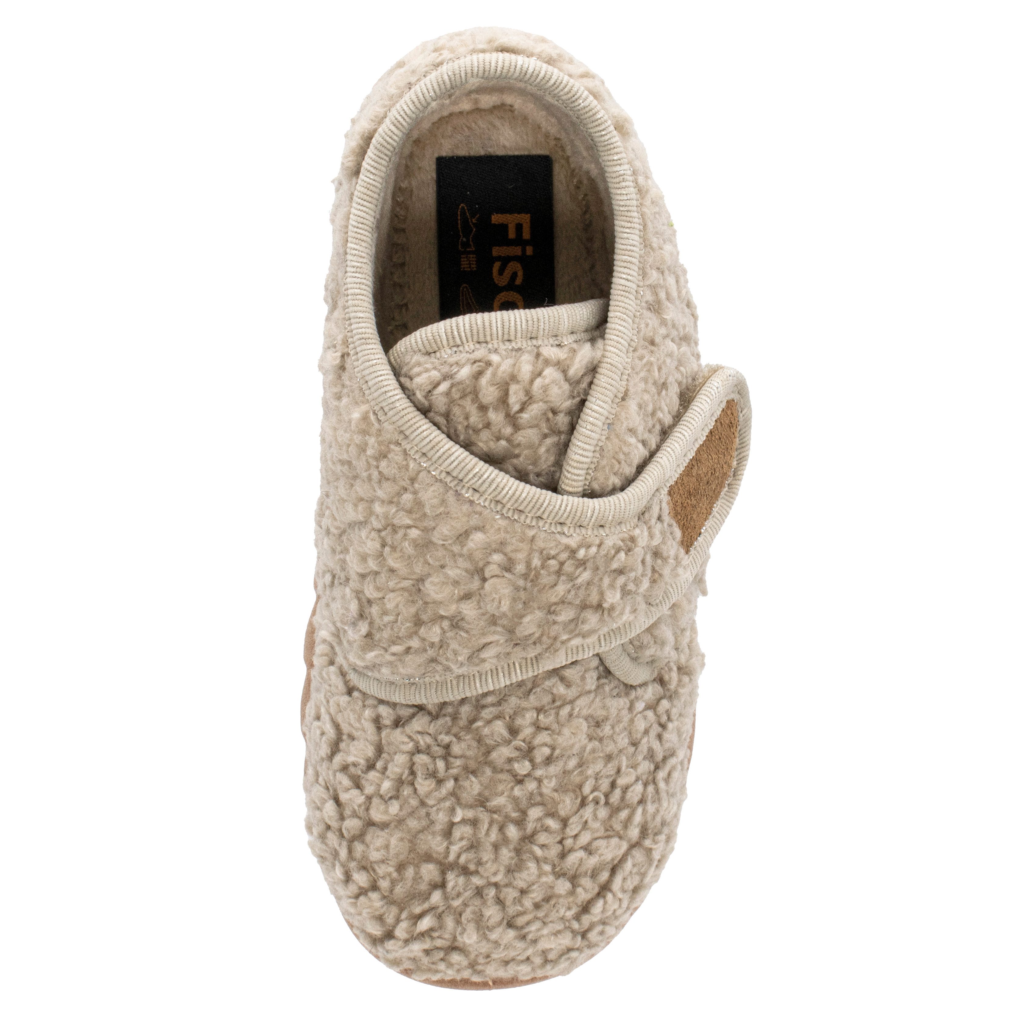 Fischer-Markenschuh Flexi Hausschuh aus Teddystoff, mit Verlours-Futter, mit Klettverschluss