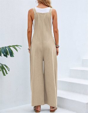 RUZU UG Jumpsuit Latzhose für Damen, weites Bein, ausgestellter Overall mit Tasche (Lässige, verstellbare Trägerhose, Baggy Playsuits Sommer Boho Strampler Ärmellose Trägeroveralls) lockere Passform