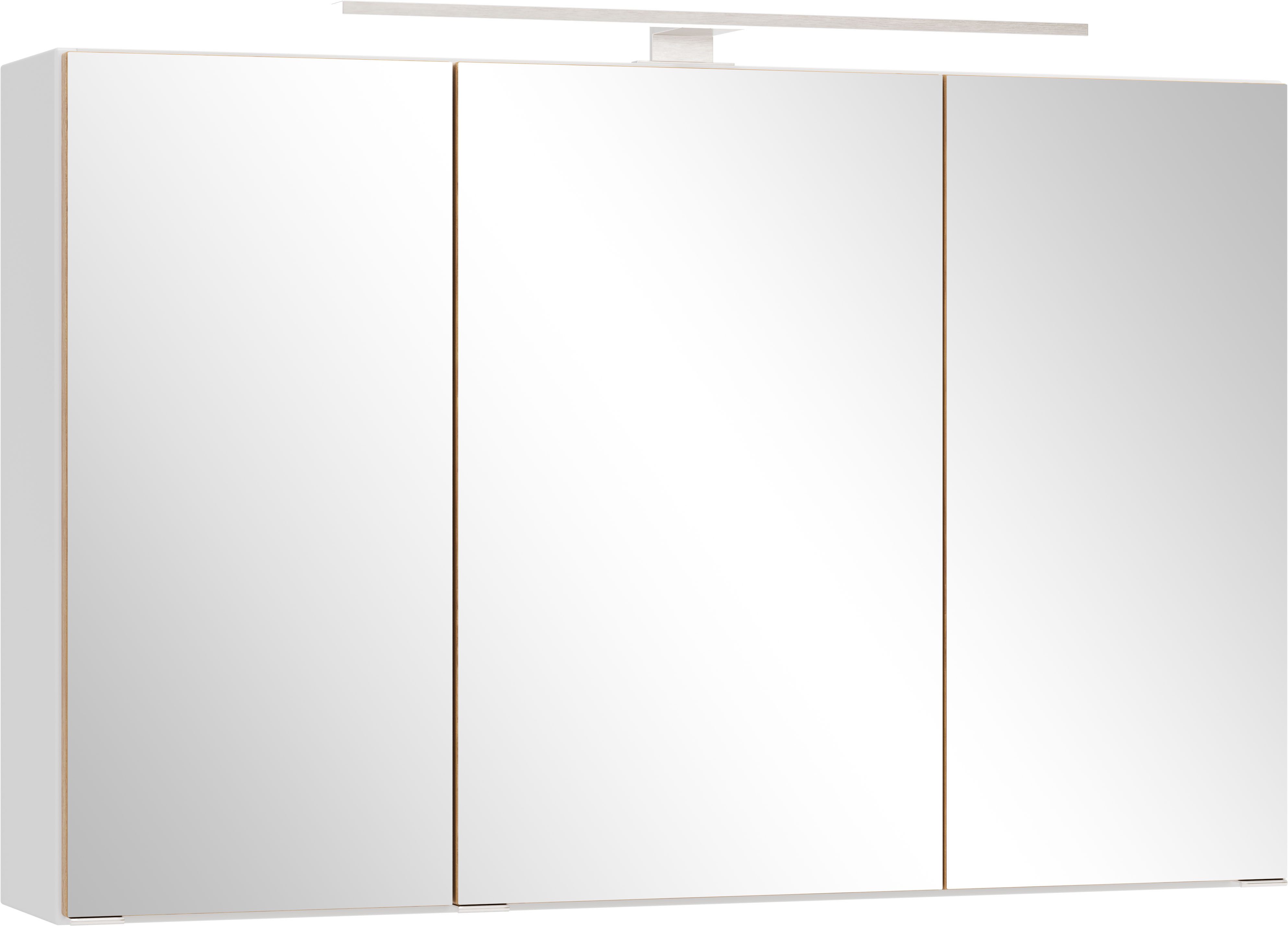 welltime Spiegelschrank TRIENT, 3D-Spiegelschrank 100 cm, gedämpfte Scharniere (Maße (B/H/T): ca. 100/64/20 cm) matt weiß/Wildeiche, gedämpfte Scharniere