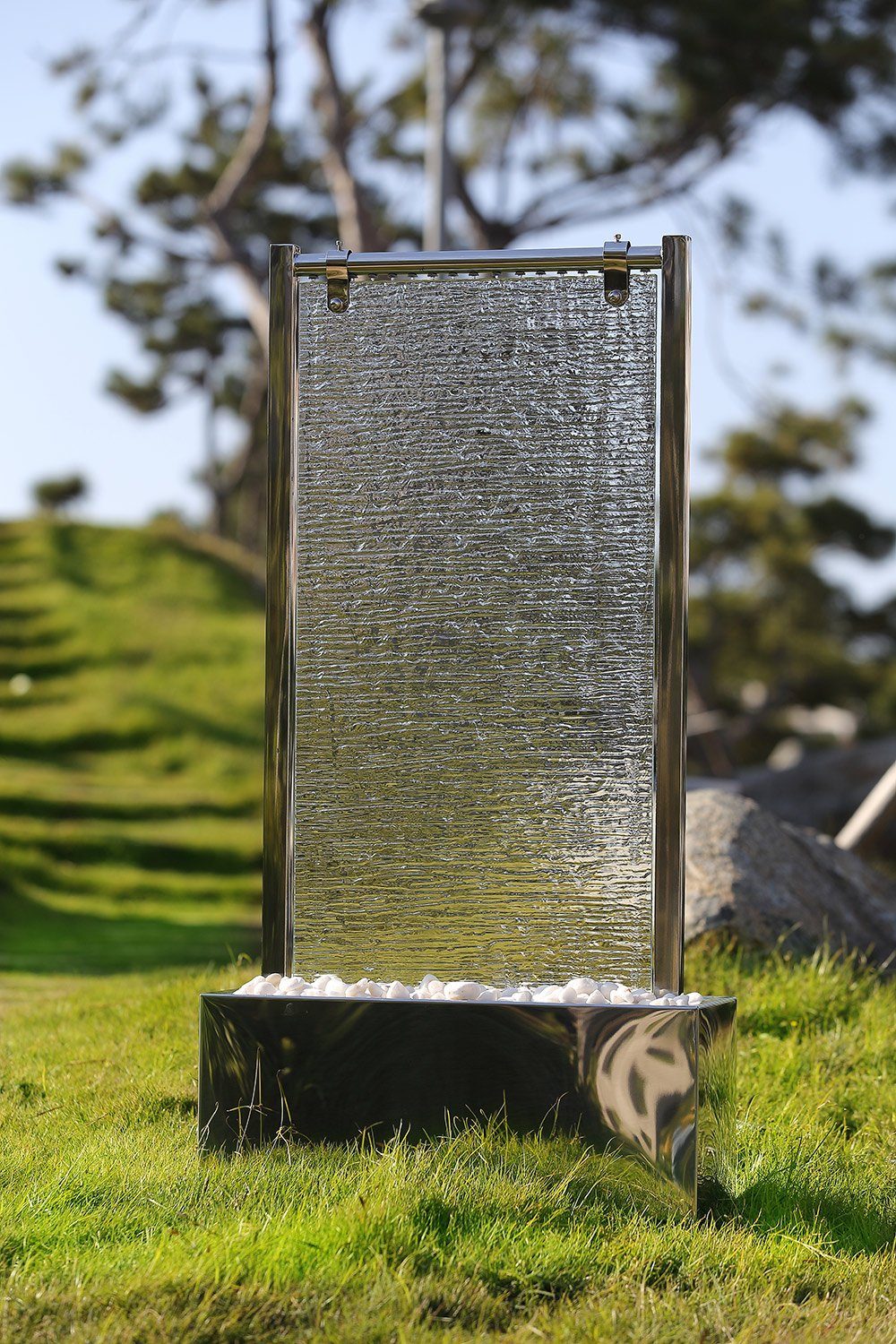 Zimmerbrunnen ca. 93 CM aus Edelstahl mit Glas Wasserspiel mit LED-Beleuchtung
