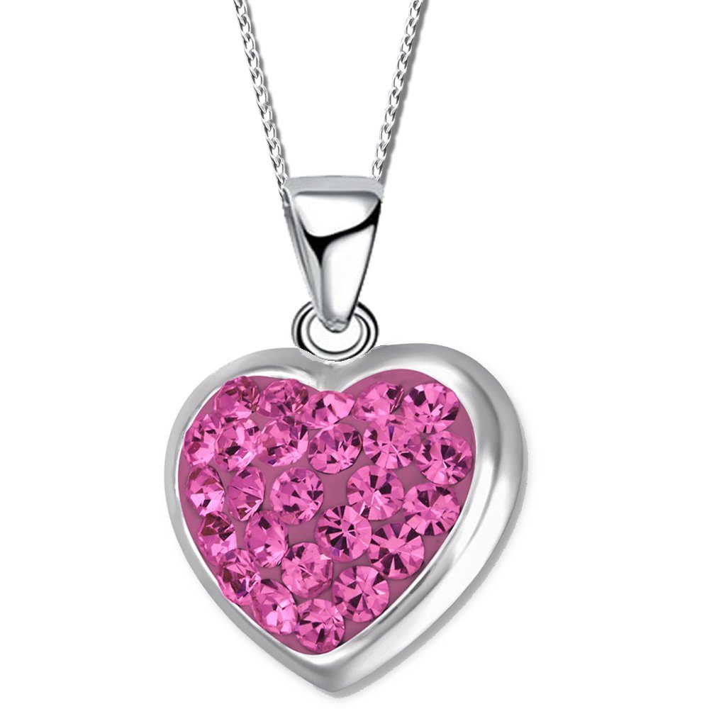 K787 Limana Silber mit Frauen pink Freundin Anhänger, für Mädchen 925 Geschenkidee Herzkette 40+5cm Sterling Kette echt Herz