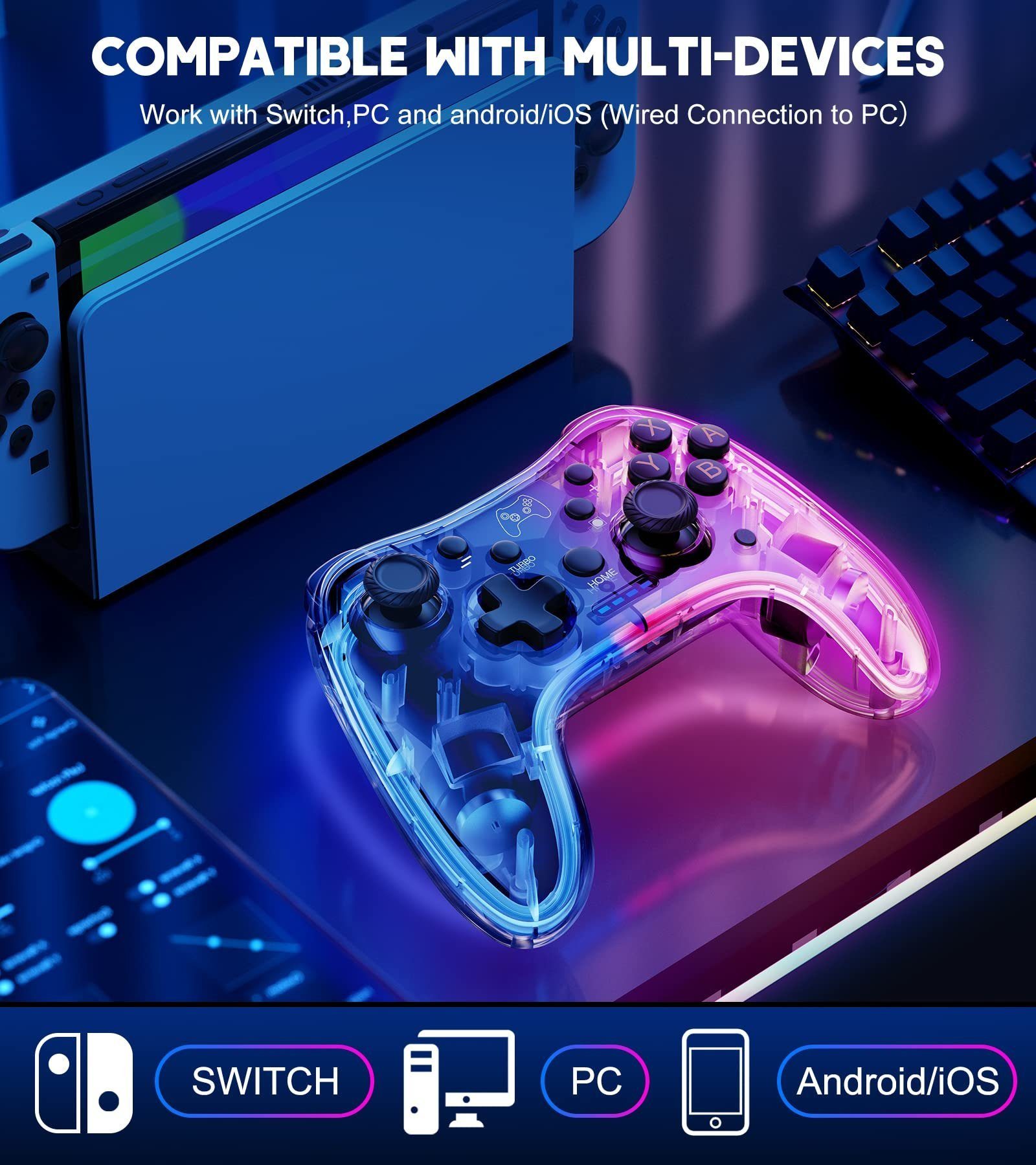 Haiaveng RGB Switch Pro Nintendo Gamepad Controller Switch/Lite/OLED) (für