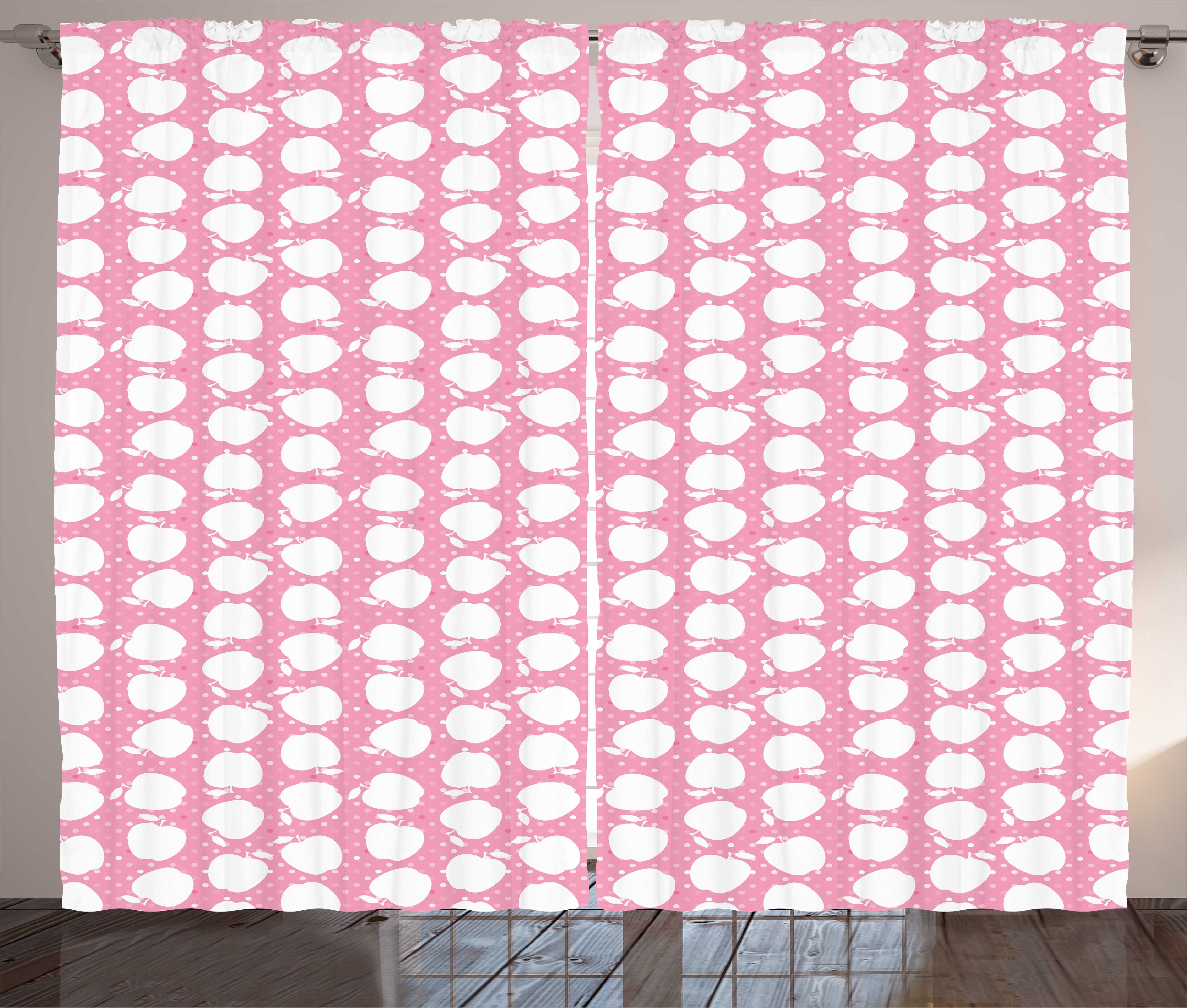 Gardine Schlafzimmer Kräuselband Vorhang mit Schlaufen und Haken, Abakuhaus, Rosa Tupfen Apple-Silhouetten