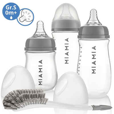 MiaMia Babyflasche PP-Flaschen Starter-Set, 3 PP-Flaschen, Trinksauger, Bürste