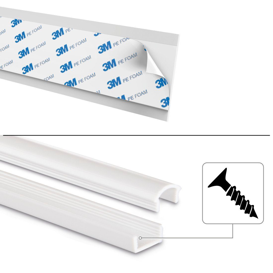 Hama Kabelkanal Kabelkanal, 4 Stück, 100 x 2,1 x 1 cm, PVC, Weiß, selbstklebend, halbrund, individuell anpassbar, universell, langwierig