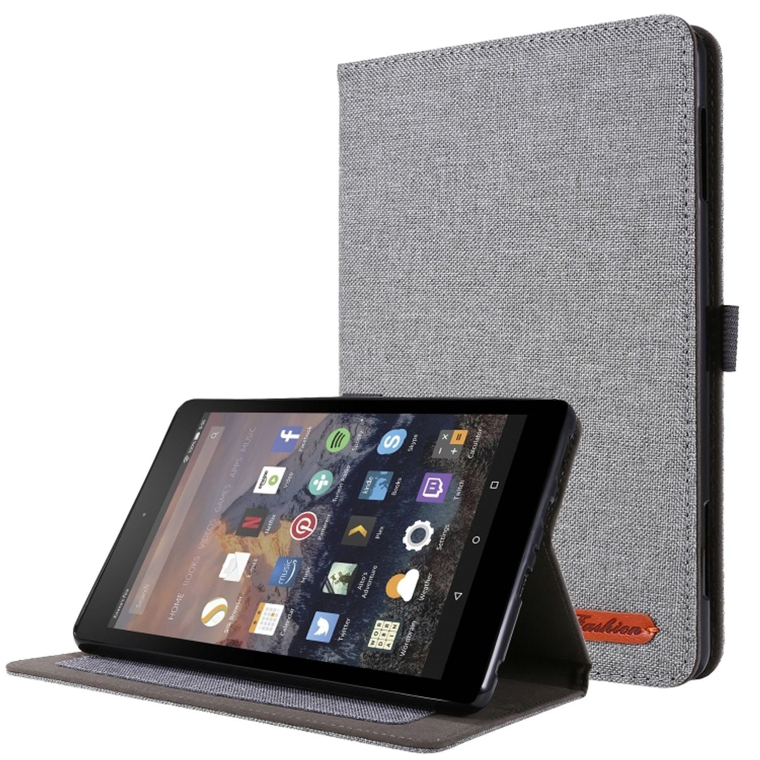 König Design Tablet-Hülle Amazon Kindle Fire HD 10 2021, Tablet-Hülle für  Amazon Kindle Fire HD 10 2021 - Schutztasche Wallet Cover 360 Case Etuis -  Grau
