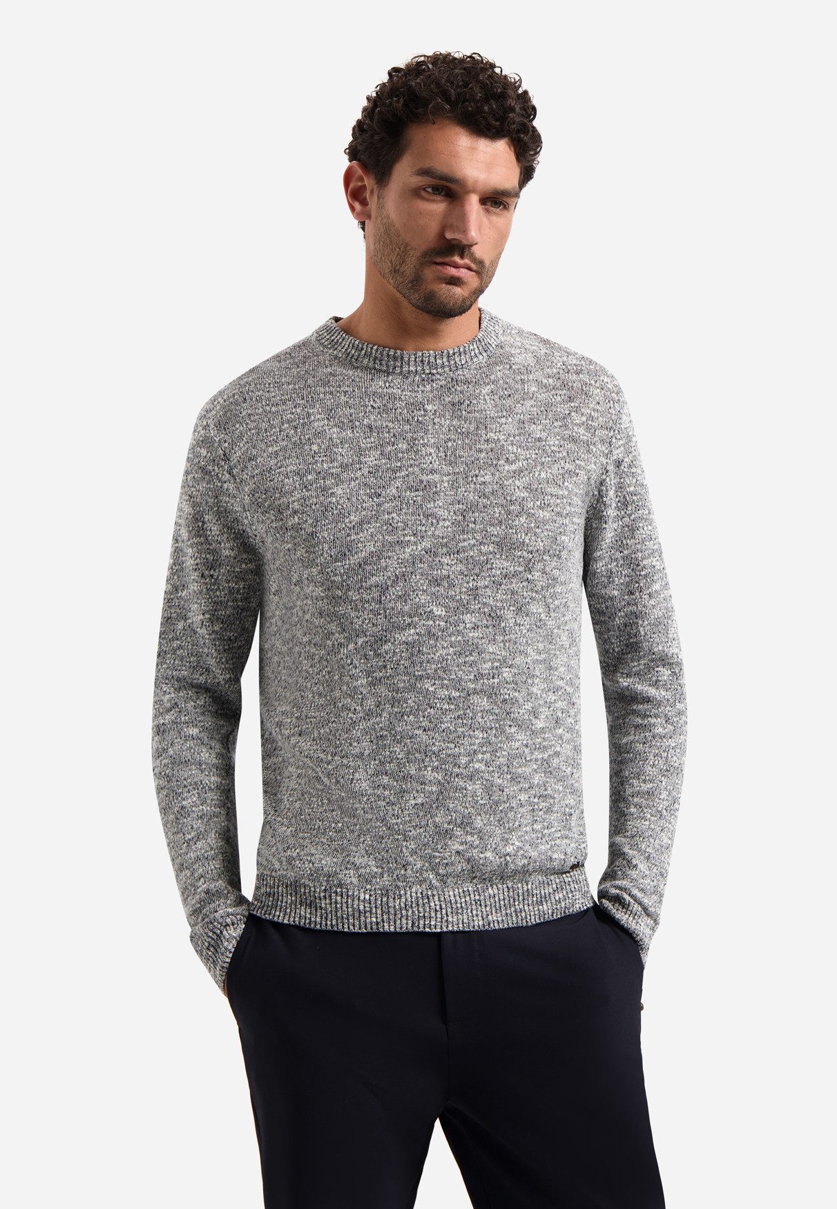 NO EXCESS Sweater Pullover Crewneck Melange With Line
