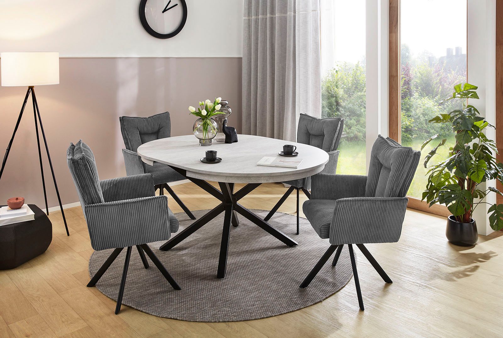 Jockenhöfer Gruppe Esstisch Olbia, rund, ausziehbar (120-160cm), platzsparend, Metalluntergestell