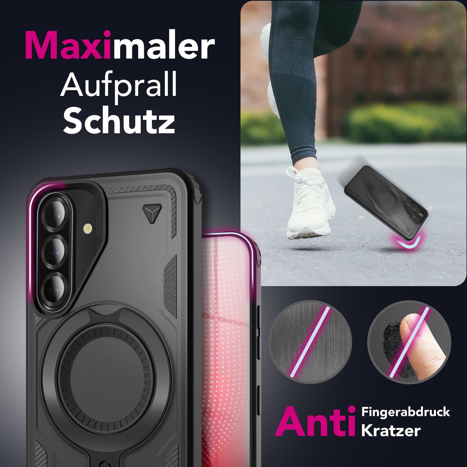 Nalia Smartphone-Hülle Samsung Galaxy A56 17 cm (6,7 Zoll), Military Cover / MagSafe / 360° Dreh Ring / Aufsteller / Outdoor Hülle