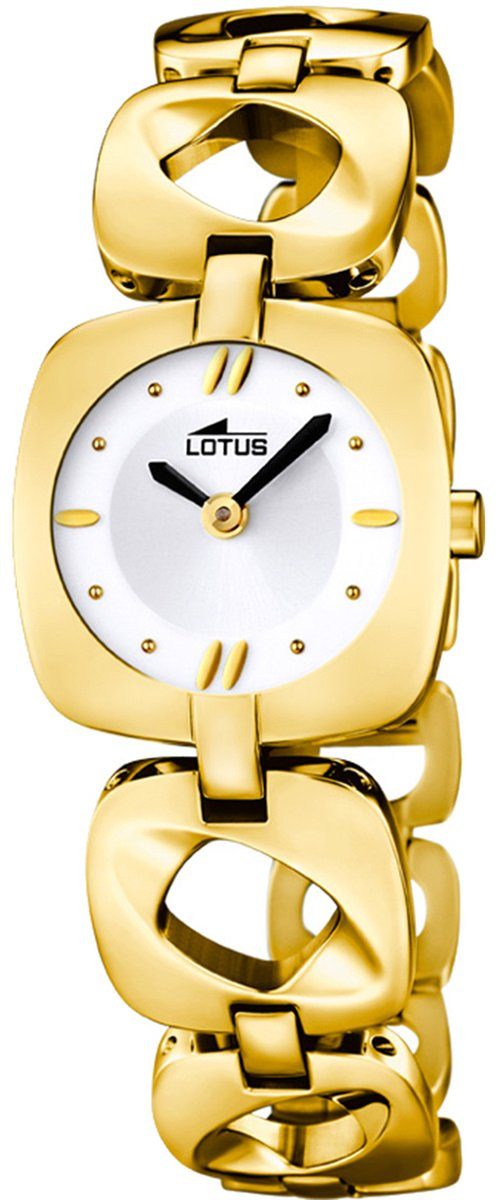 Lotus Quarzuhr LOTUS Damen Uhr Fashion 18719/2, Damenuhr eckig, klein (ca.  27mm) Edelstahlarmband gold