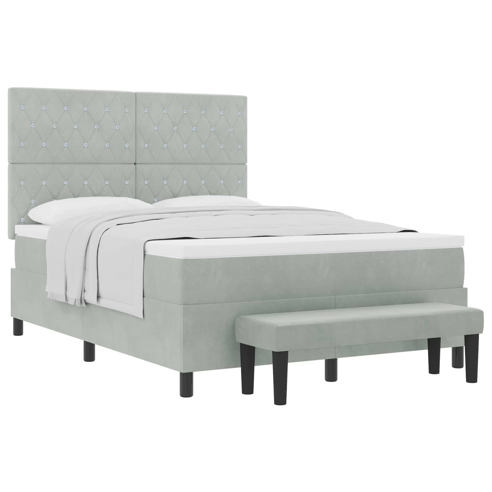 Bett Boxspringbett mit Kopfteil Hellgrau 200 x 160 cm Samt