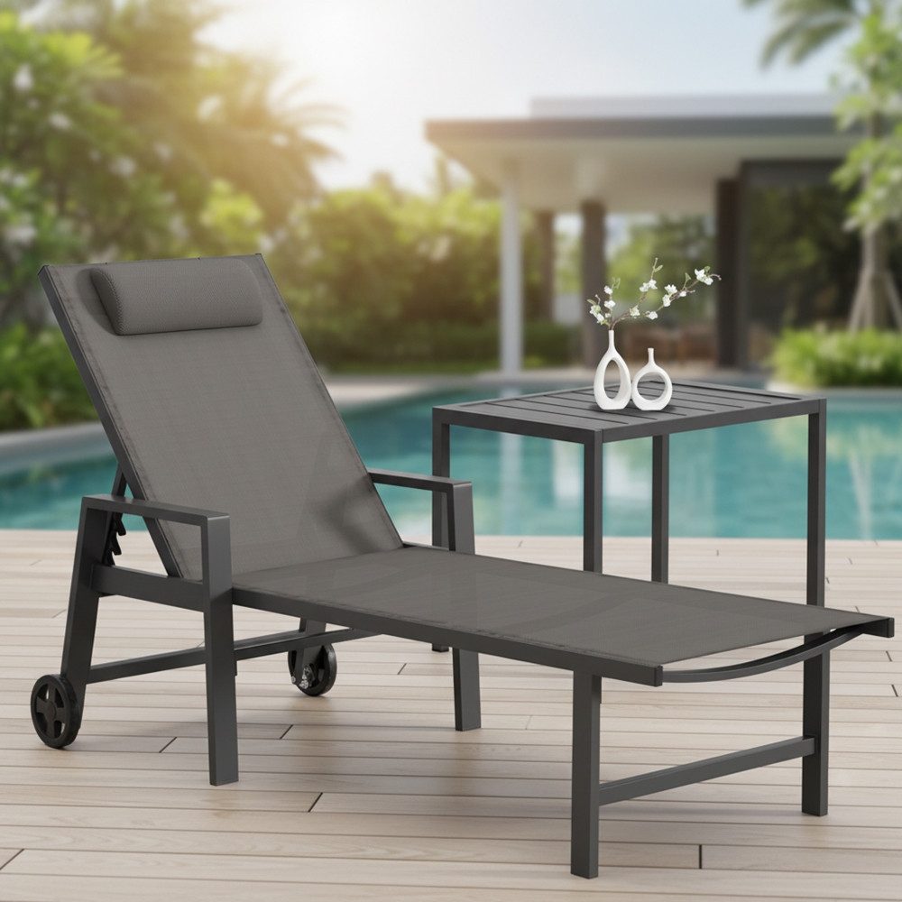 Melko Gartenliege Gartenmöbel Set Aluminium Sonnenliege Balkontisch Klappliege Tisch, Relax-Set, 2 St., 1x Liege, 1x Tisch, wetterfest