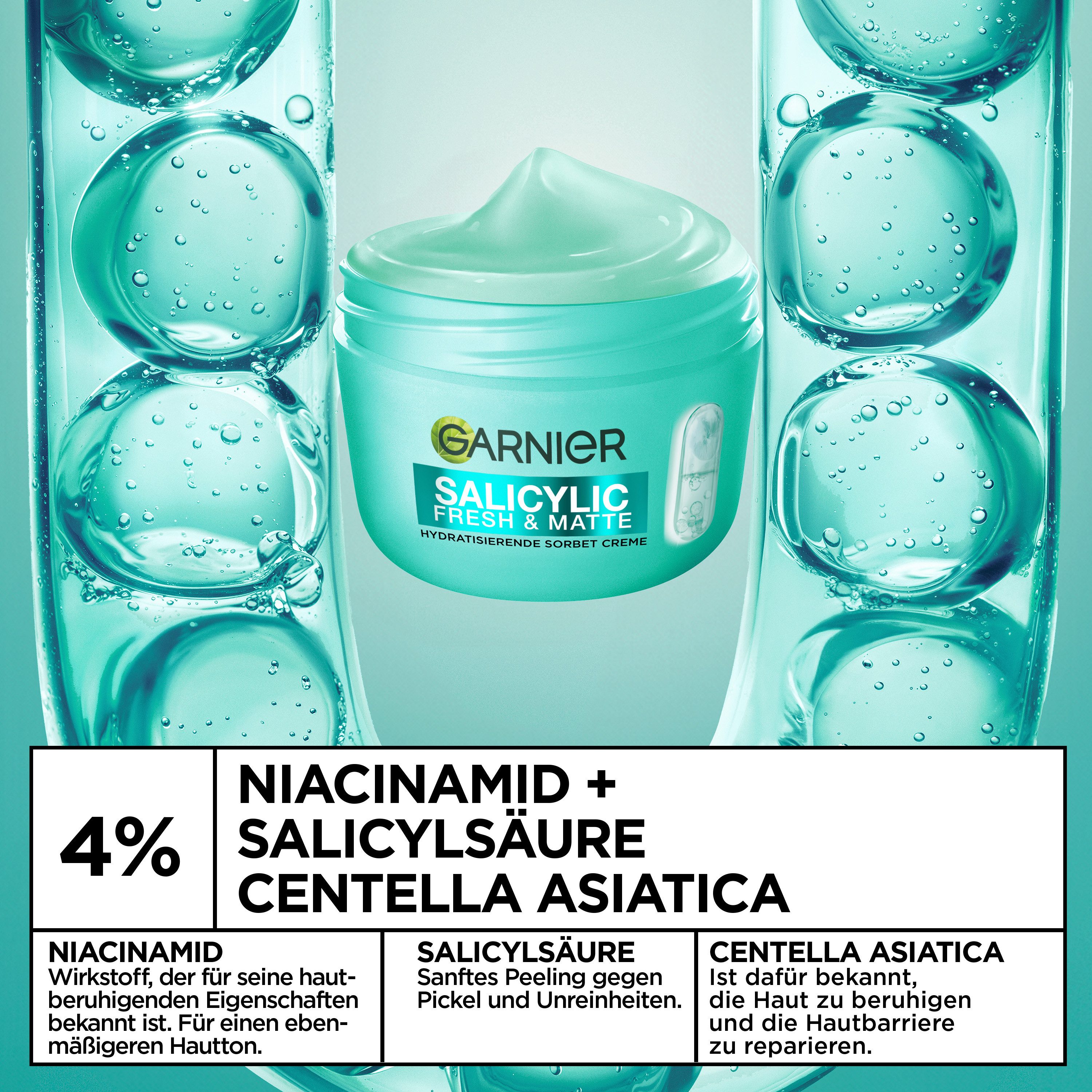 GARNIER Tagescreme FRESH & MATTE SALICYLIC SORBET CREME, sanftes Peeling gegen Pickel und Unreinheiten