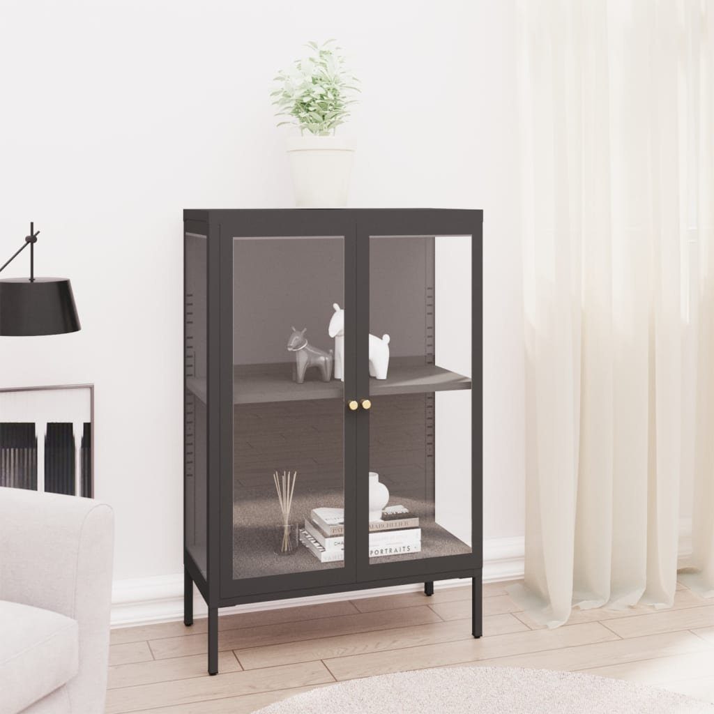 vidaXL Vitrine aus Metall in Anthrazit mit 2 Türen und einem Einlegeboden (B/H/T 75 x 105 x 35 cm)