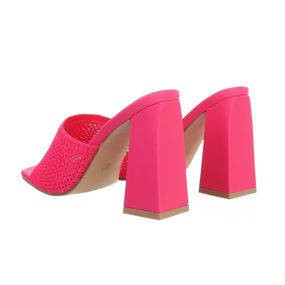 Ital-Design Damen Mules Freizeit Pantolette Sandaletten Pink Blockabsatz Sandalen & in