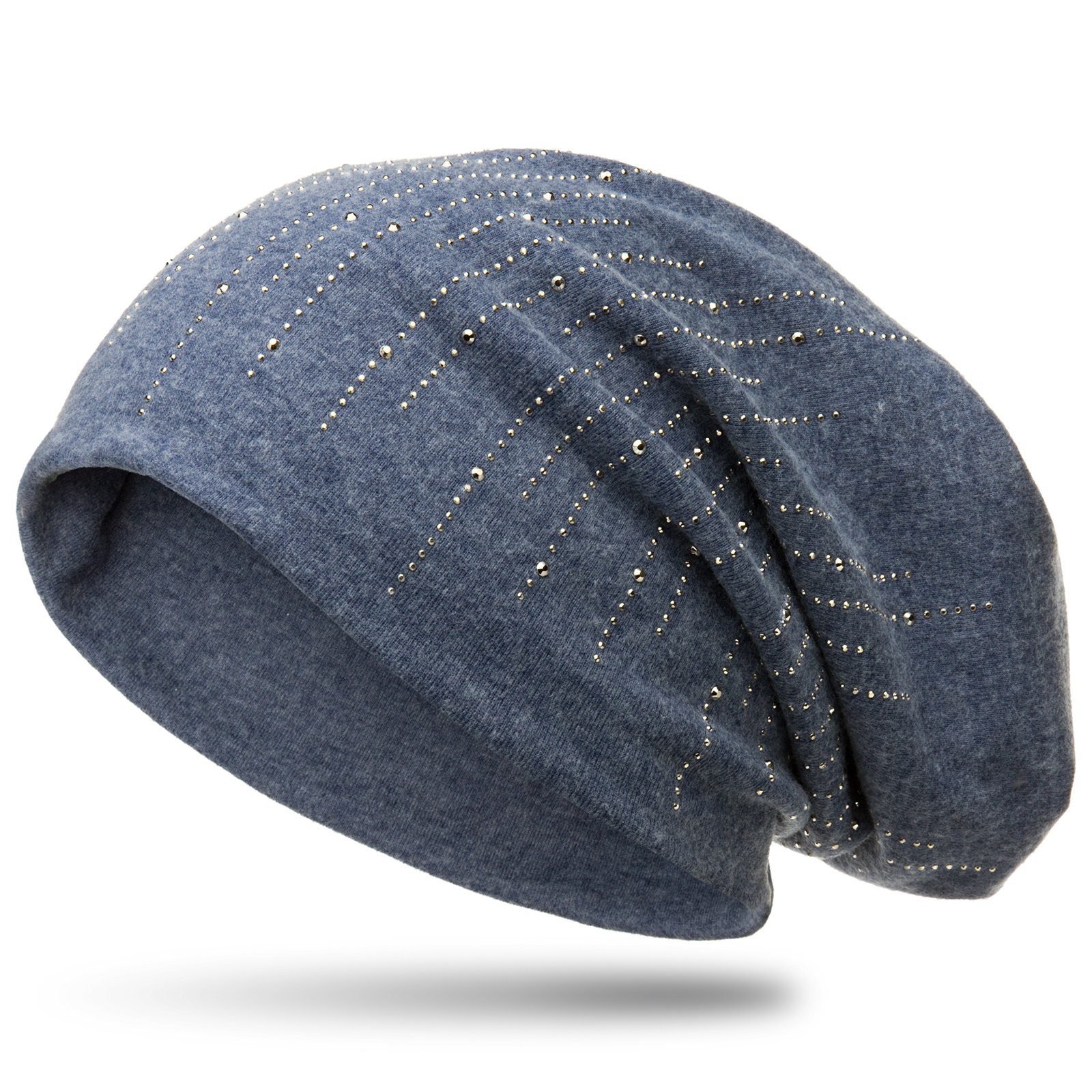 Mütze Beanie MU142 jeans Strass Caspar Streifen und Stoff stylischen Flanell warmem mit Beanie blau