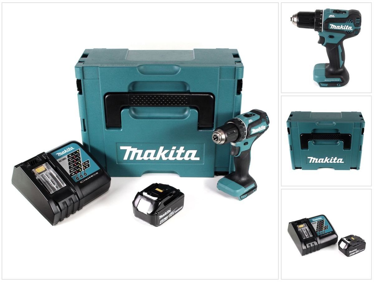 Makita Säulenbohrmaschine DDF 1x RM1J Akku Akku im 18V + Bohrschrauber 485 Ah + Makpac 4,0 50Nm