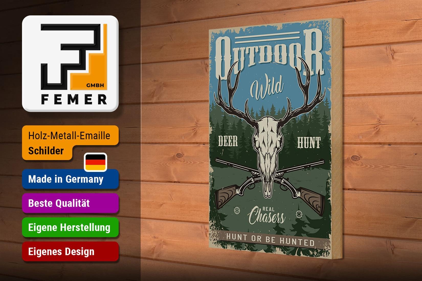 Femer GmbH Holzbild Jagd 20x30cm Outdoor wild deer hunt, Camping Sport Hobby Freizeit, Nostalgie Retro Altes (1 St), Glatte Holzfaserplatte (MDF), vorn beschichtet