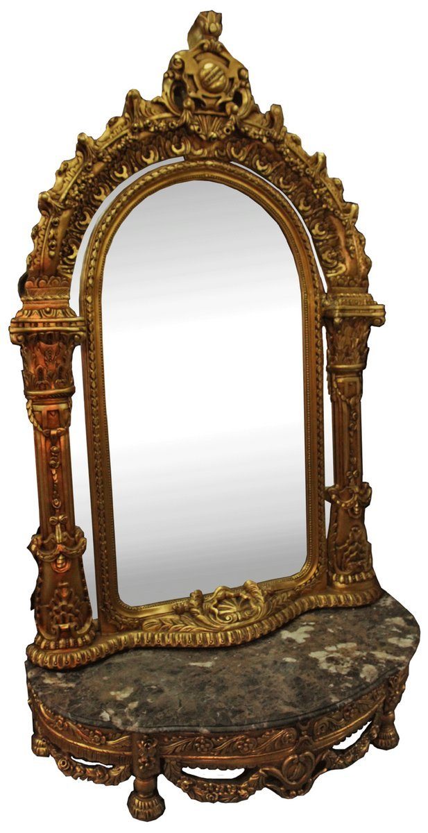 / Barockspiegel x cm - 55 Schwarz Gold & H. 145 x im Barock Casa Barockstil Padrino - Edel Marmorplatte Garderobenmöbel mit Prunkvoll Spiegelkonsole 250