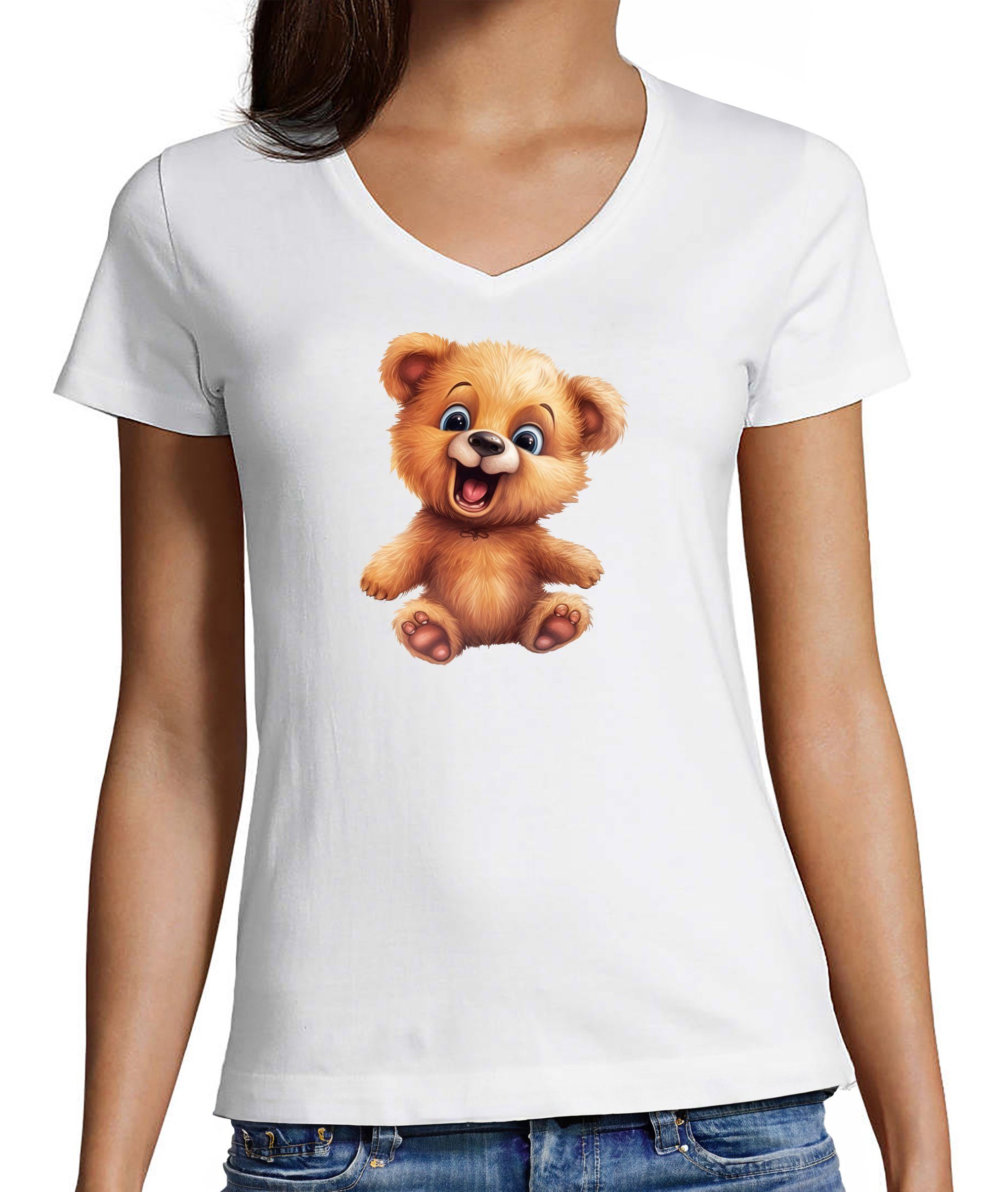 T-Shirt Damen Wildtier Print Shirt - Baby Teddybär