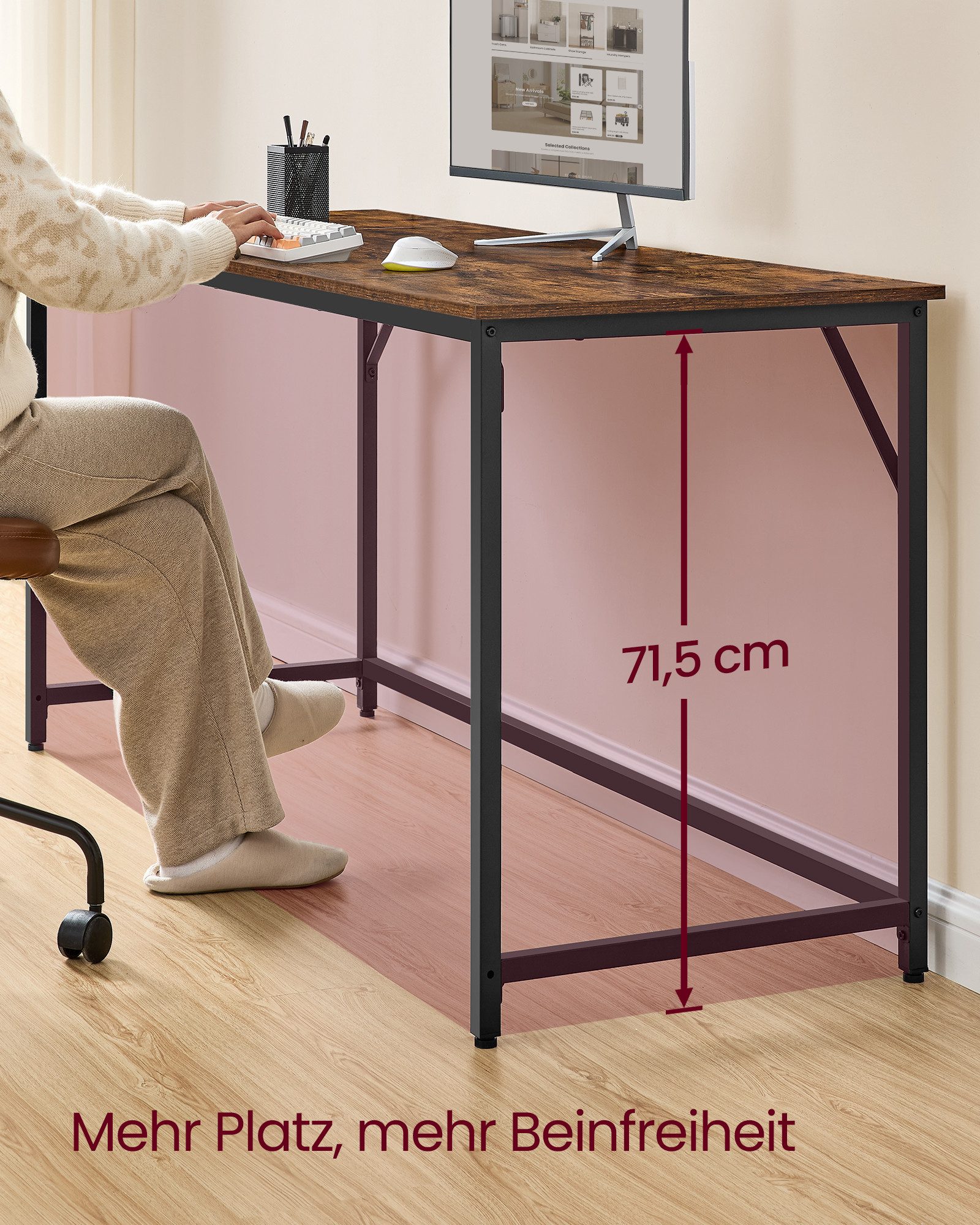 VASAGLE Schreibtisch Computertisch, Bürotisch, 80/100/120/135/160 cm, moderner Stil