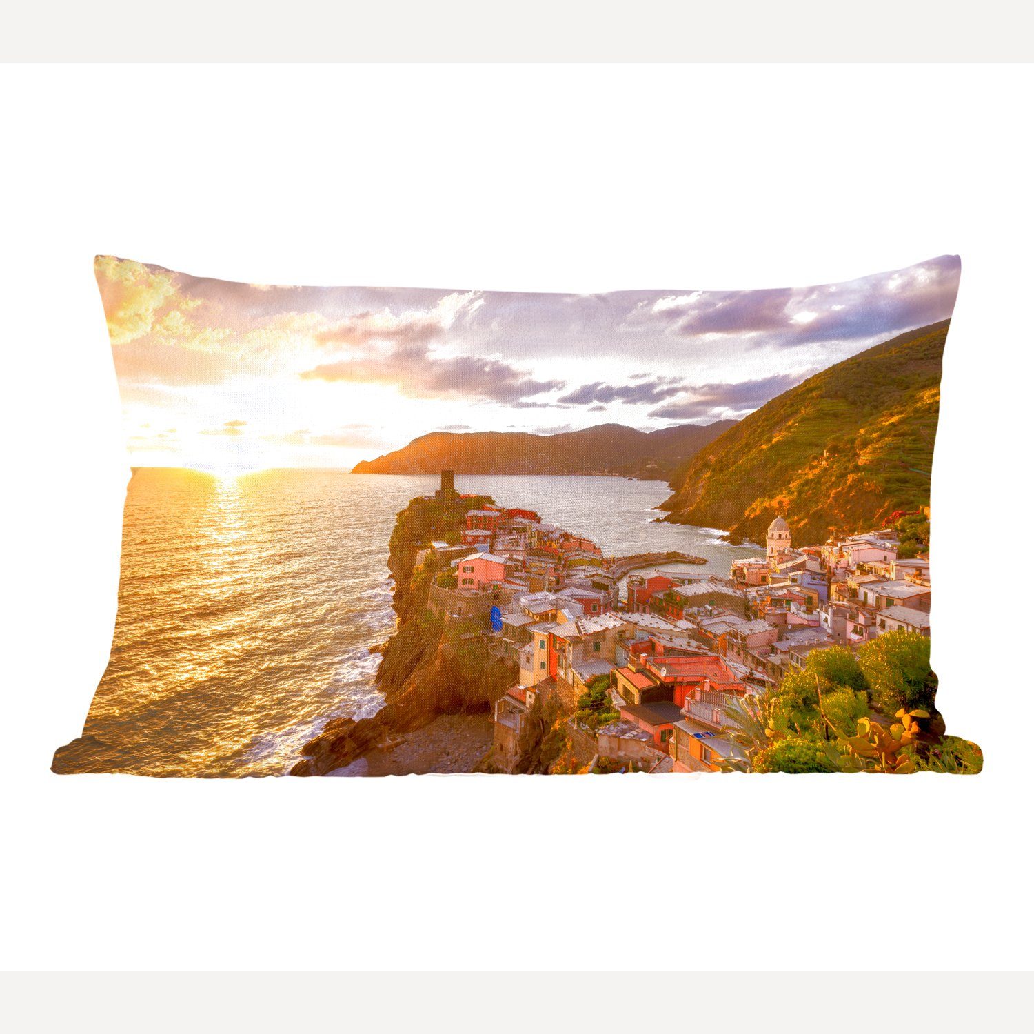 MuchoWow Dekokissen Sonnenuntergang in Cinque Terre, Wohzimmer Dekoration, Zierkissen, Dekokissen mit Füllung, Schlafzimmer