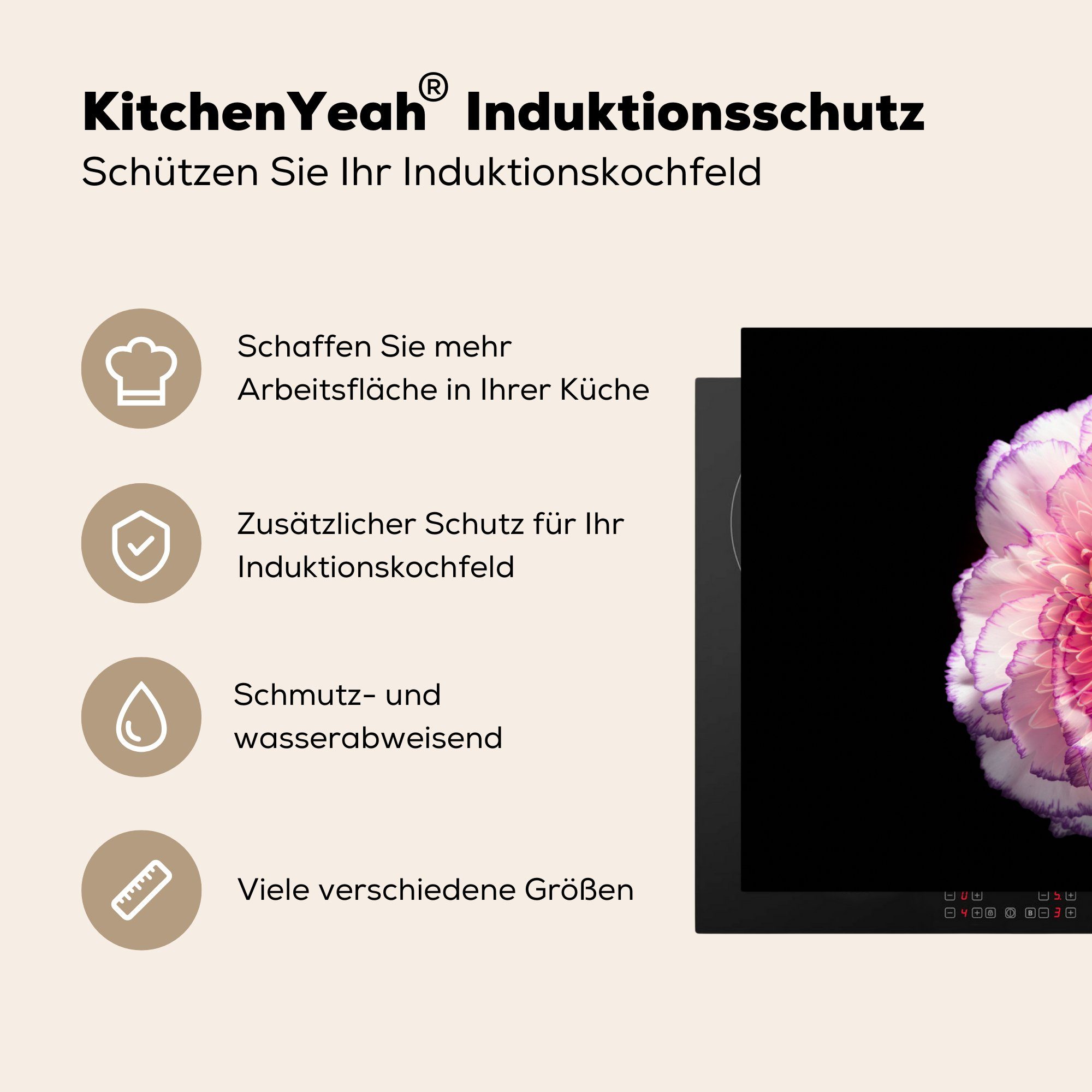 Gartenanemone cm, (1 81x52 Rosa, Vinyl, - für küche, - Schutz tlg), Induktionskochfeld Ceranfeldabdeckung die Herdblende-/Abdeckplatte MuchoWow Blume