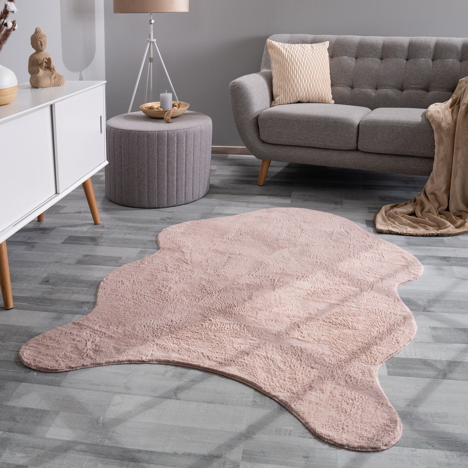 Teppich Wohnzimmer Teppich Unifarben Flauschig Modern Kunstfell Kurzflor, TT Home, Fell-Form, Höhe: 16 mm Rose | Kurzflor-Teppiche