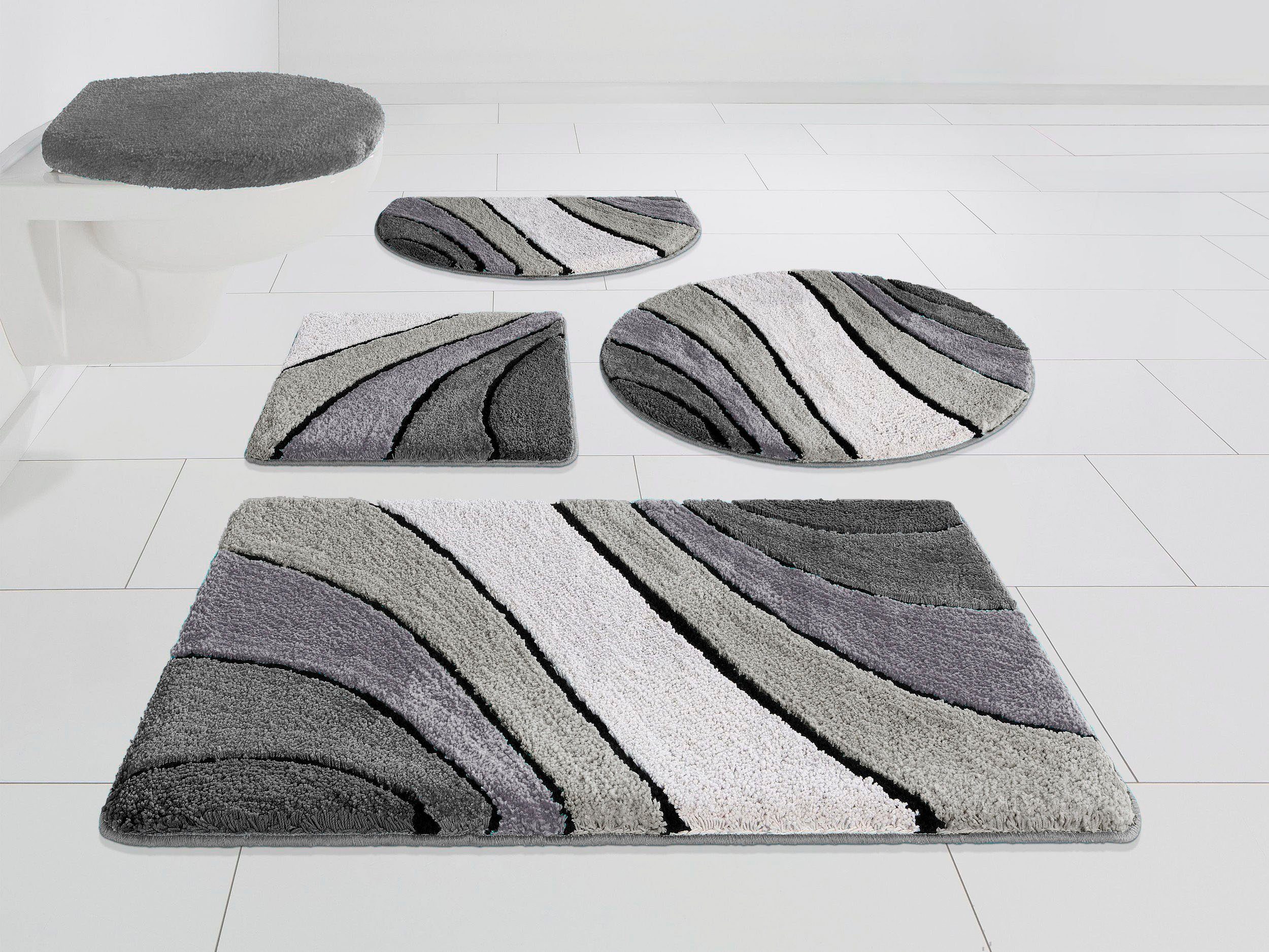 OTTO home Badematte Josie, Badvorleger, Badezimmer Teppich, Höhe 20 mm, rutschhemmend beschichtet, schnell trocknend, strapazierfähig, fußbodenheizungsgeeignet, Polyester, halbrund, Badteppich, Badematten, rechteckig, rund & als 3-tlg. Set erhältlich