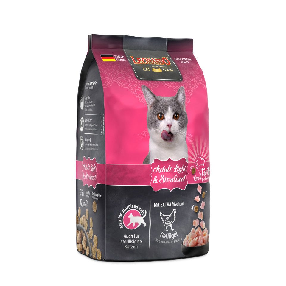 Leonardo Catfood Adult Light & Sterilised - Trockenfutter mit reduziertem Energiegehalt, Trockenfutter für: Katzen
