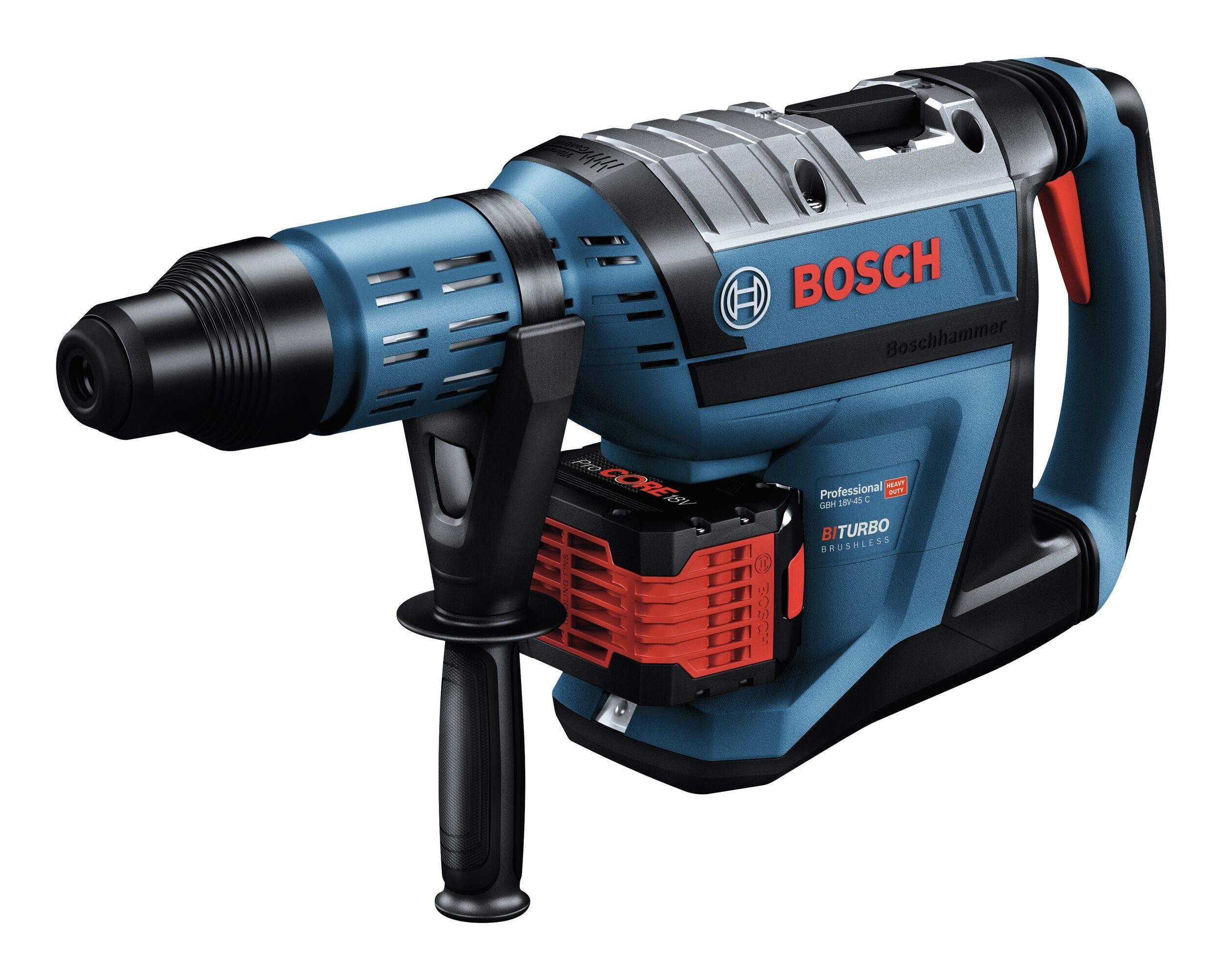Bosch Professional Akku-Kombibohrhammer GBH 18V-45 C, 18 V, max. 300 U/min, Bohrhammer BITURBO m. SDS max m. 2x Akku ProCORE 12 Ah - im