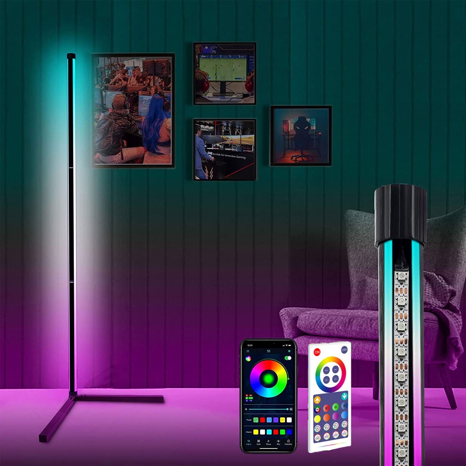 XIIW Stehlampe »LED Stehleuchte RGB Eckleuchte 130/140cm Stehlampe  Lichtsäule Farbwechsel Farbig Ecklampe«, mit Fernbedienung Stehende,  Bluetooth App online kaufen | OTTO