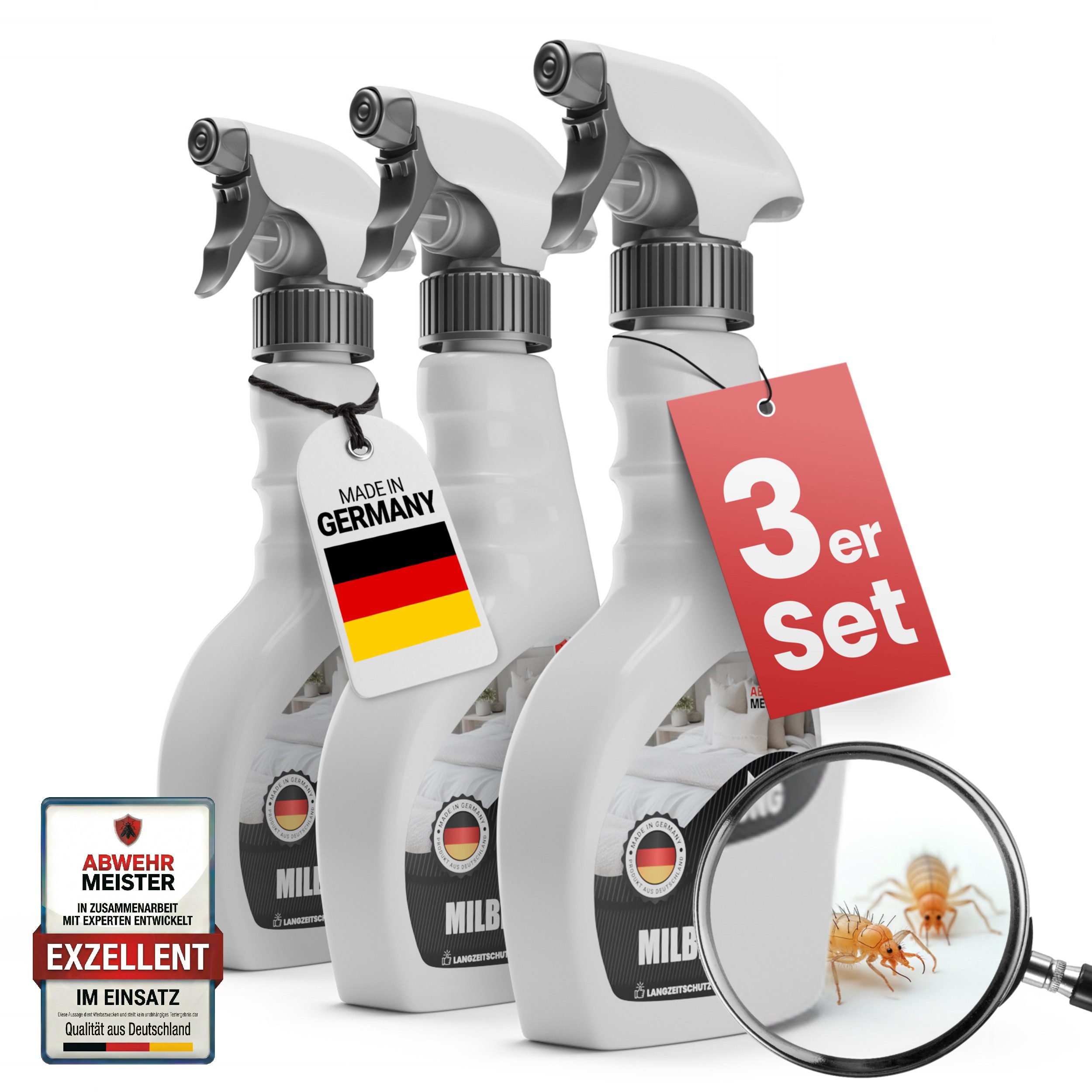 ABWEHR MEISTER Milbenspray Milbenspray für Matratzen & Polster [500 ml], 3-St.