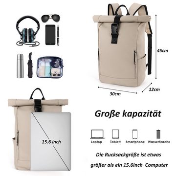 TAN.TOMI Freizeitrucksack RollTop Rucksack Herren Damen 25L-30L LaptopRucksack Schulrucksack, Fahrradrucksack, Stylische Tagesrucksack mit 17 Zoll Laptopfach