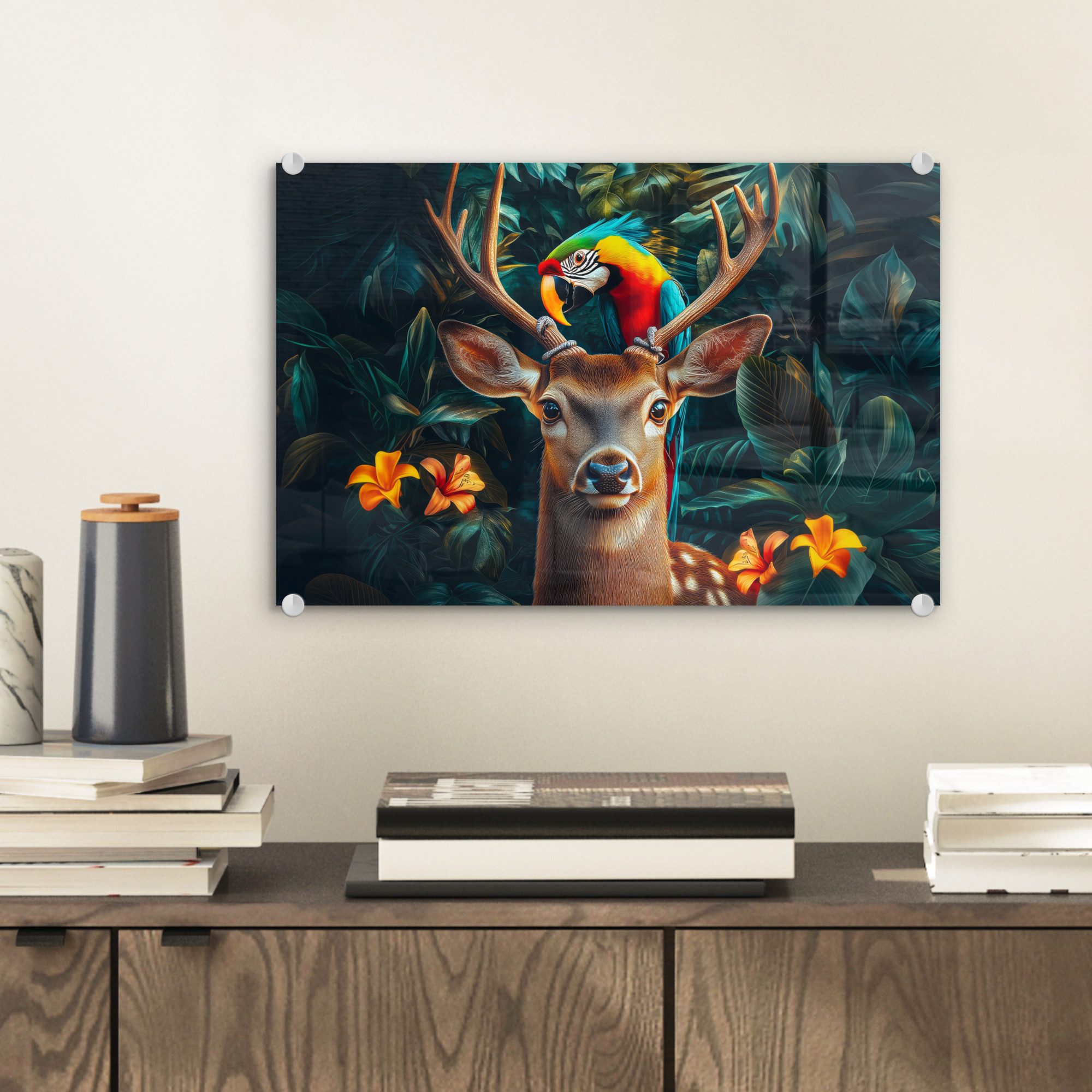 MuchoWow Acrylglasbild Hirsche - Papagei - günstig online kaufen