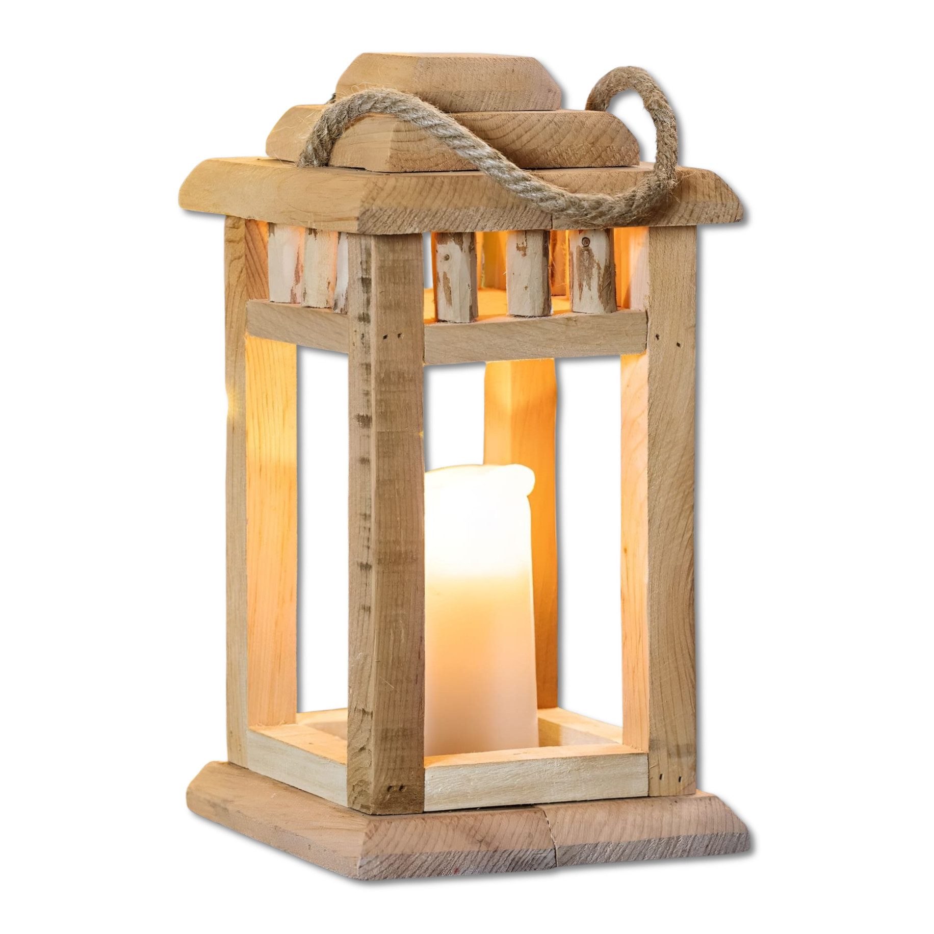 Dekoleidenschaft Kerzenlaterne "Rustico" recyceltes Holz, rustikal, Kerzenständer, Holzlaterne, Kerzenhalter 28 cm hoch