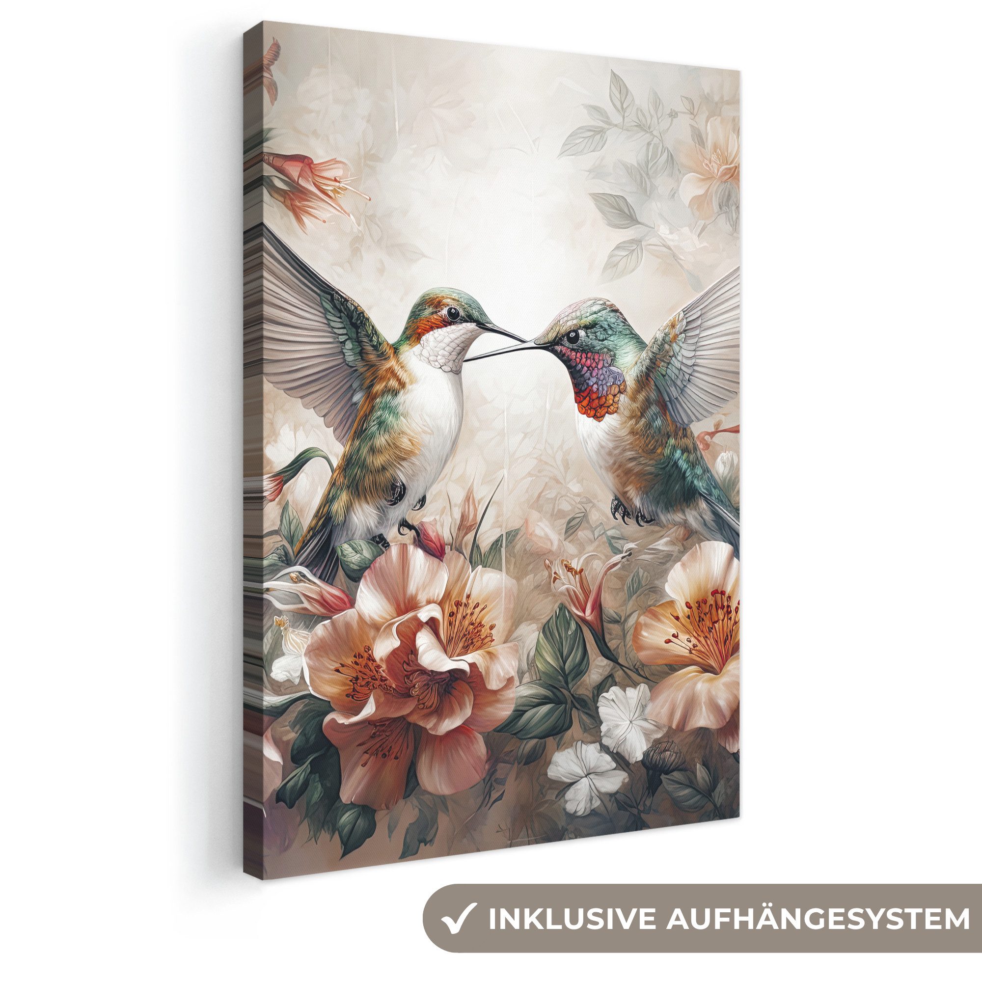 OneMillionCanvasses® Leinwandbild Kolibri - Vögel - Blumen - Natur, Fotodruck (1 St), Leinwand Canvas Wandbild, Wanddekoration 20x30 cm