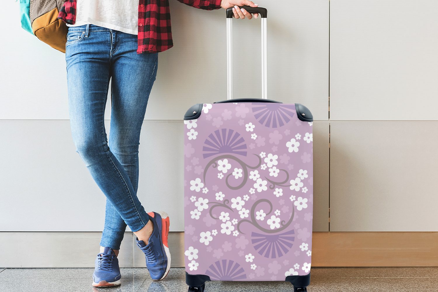 Reisekoffer rollen, Handgepäckkoffer Reisetasche Sakura, 4 Ferien, Rollen, mit Trolley, für Muster MuchoWow - Blumen - Handgepäck