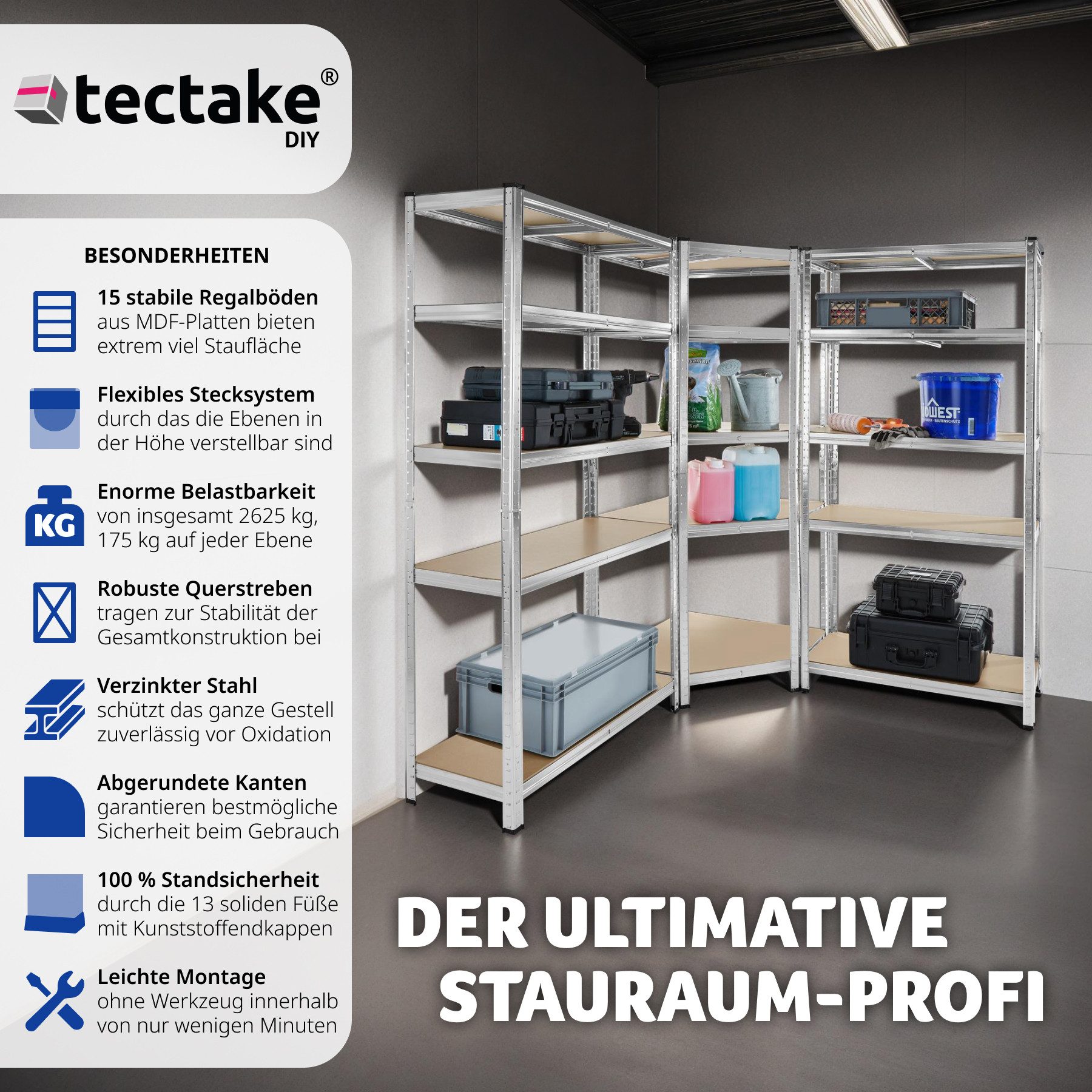 tectake Schwerlastregal Gustav, Komplett-Set., Kantenschutz günstig online kaufen