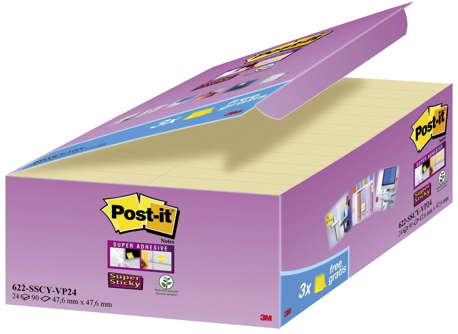 Haftnotizblock Post-it Haftnotizen Super Sticky Notes, 48 x 48 mm, gelb