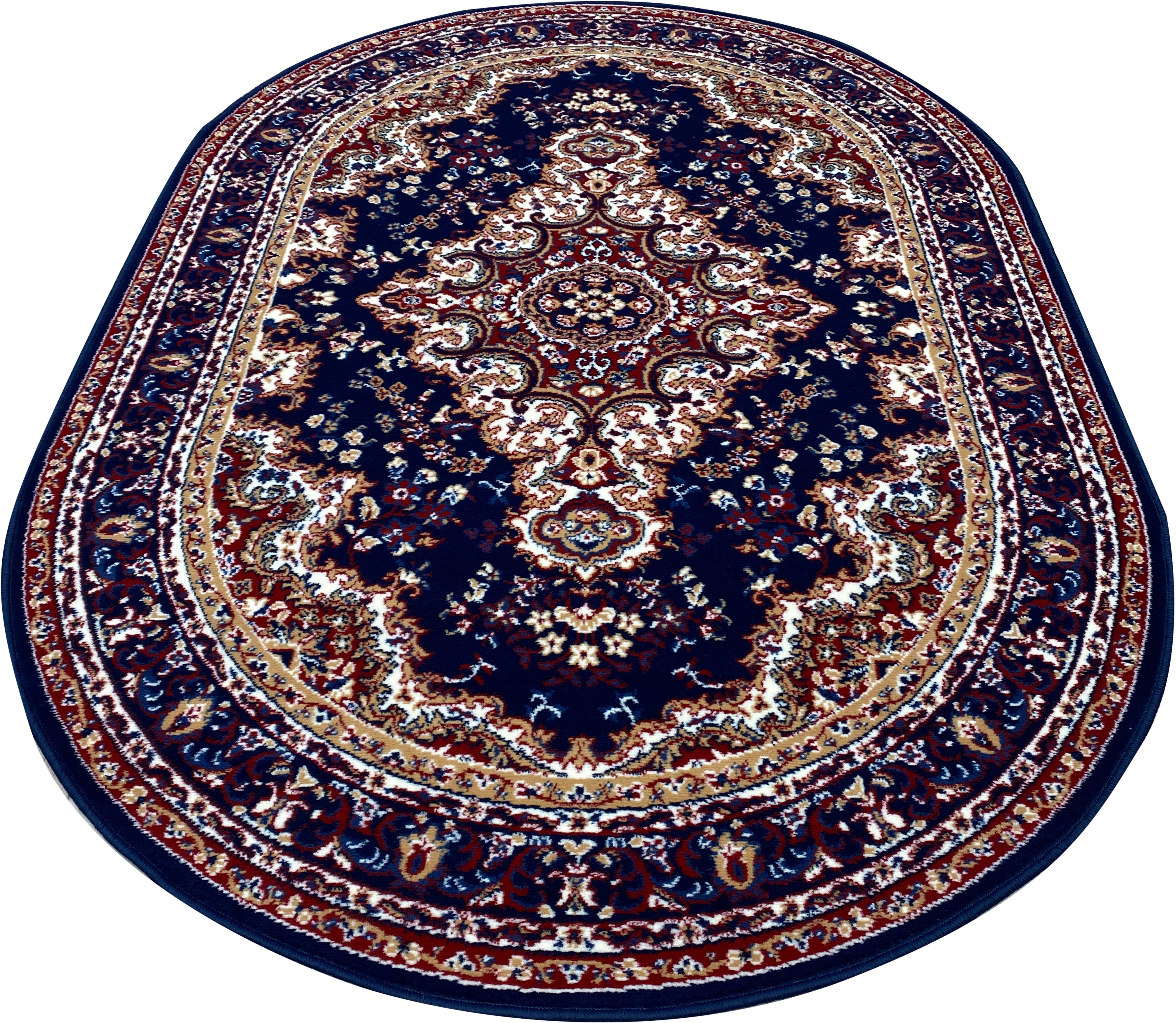Teppich Oriental, Home affaire, oval, Höhe: 7 mm, Orient-Optik, mit Bordüre, Kurzflor, pflegeleicht, elegant blau
