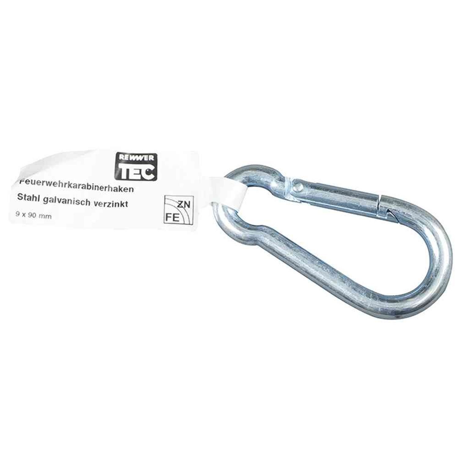 REWWER-TEC Karabiner Feuerwehr-Karabinerhaken 9x90, verzinkt, mit EAN-Fähnchen