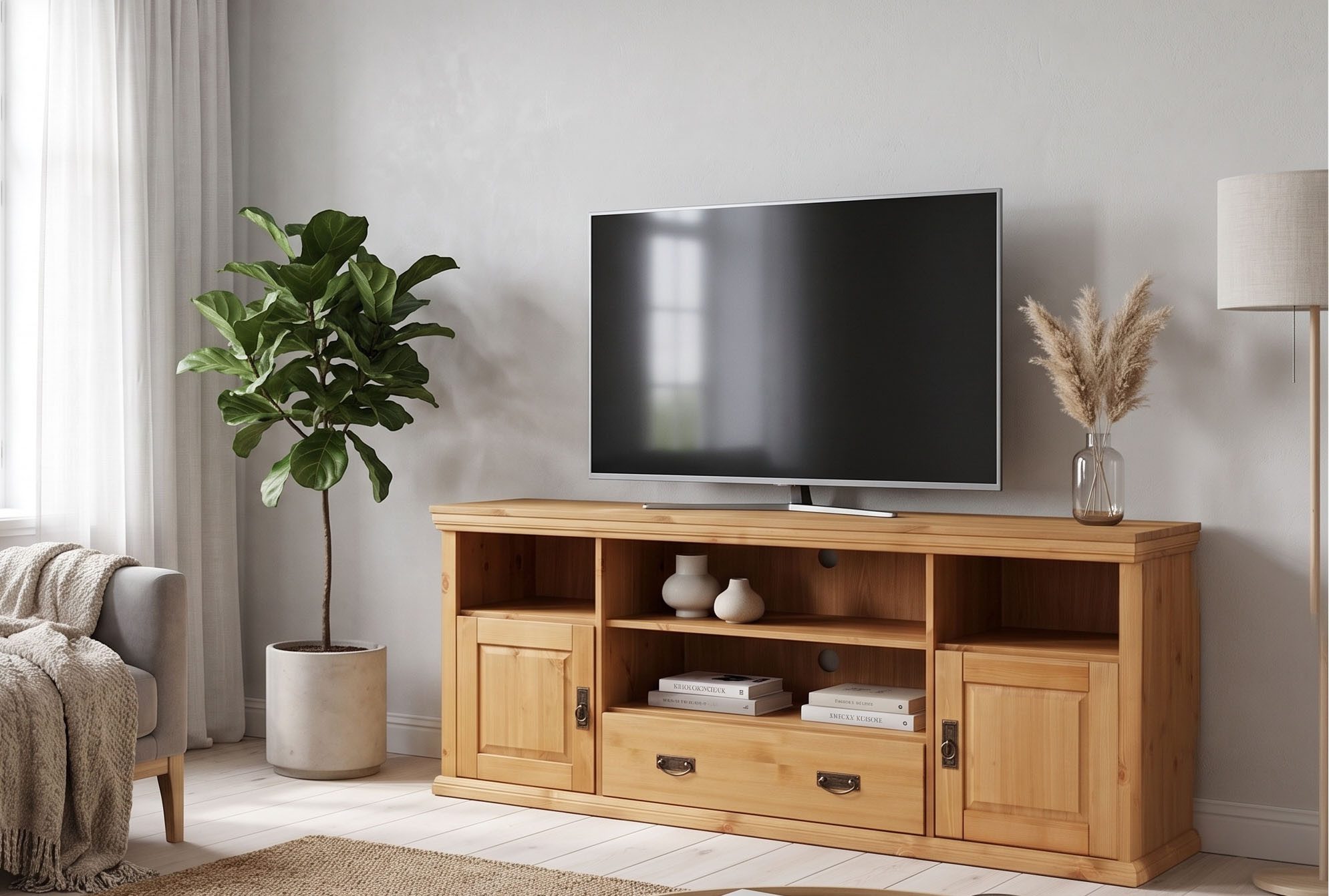 OTTO home Lowboard Konrad TV-Board, TV-Kommode, Breite 169 cm, Höhe 67 cm, Metallgriffe, Kabeldurchführung