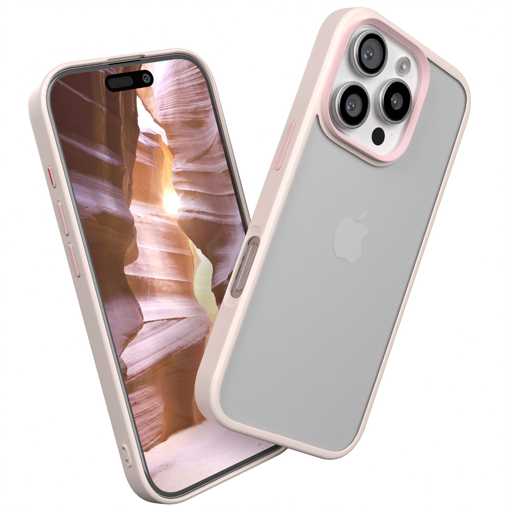 EAZY CASE Handyhülle Outdoor Case für Apple iPhone 16 Pro 6,3 Zoll, Hülle kompatibel mit Qi & Magsafe Transparent Backcover Rosé / Altrosa